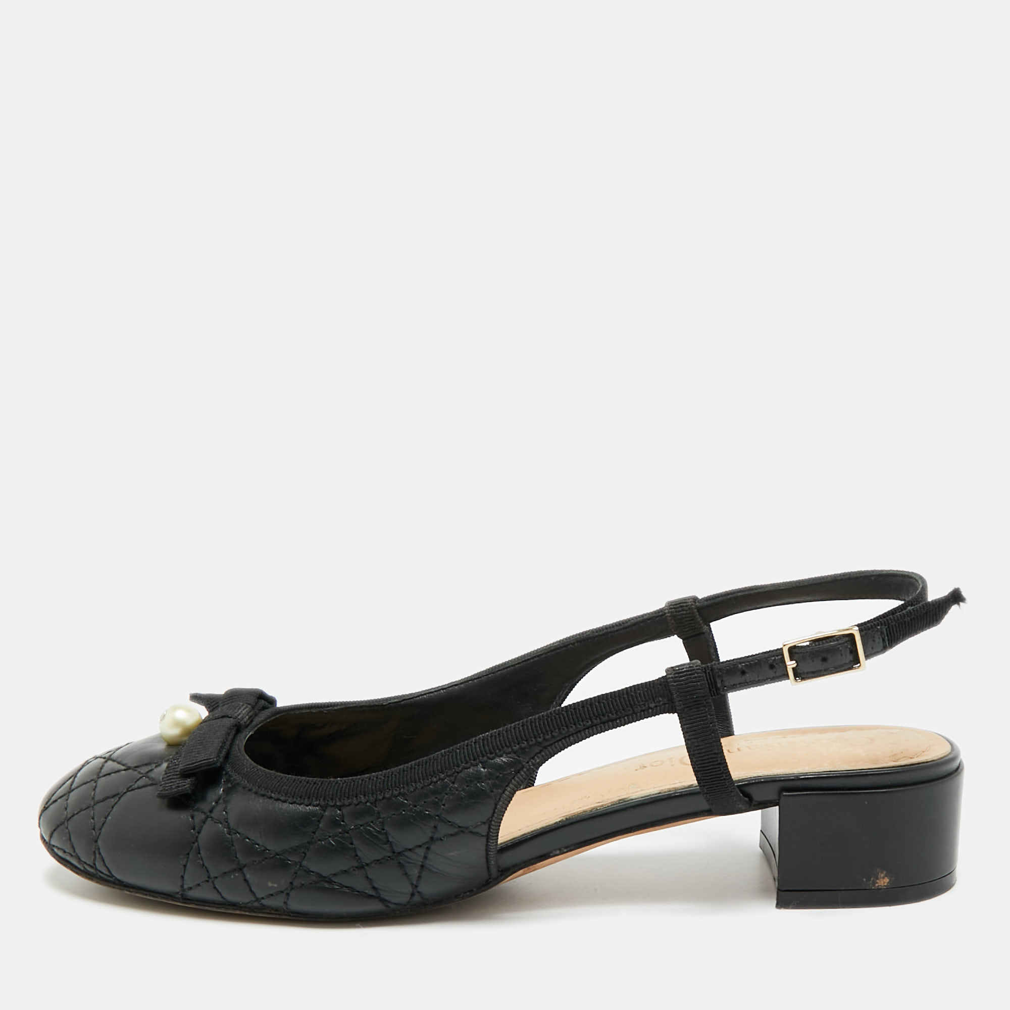 

Dior Bow Size  Black Cannage Leather Slingback Flats