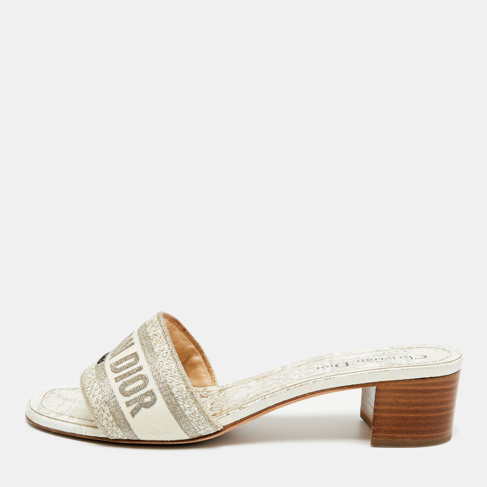 Pre-owned Dior Dway Size 40.5 Grey/cream Canvas Slide Sandals In Gray