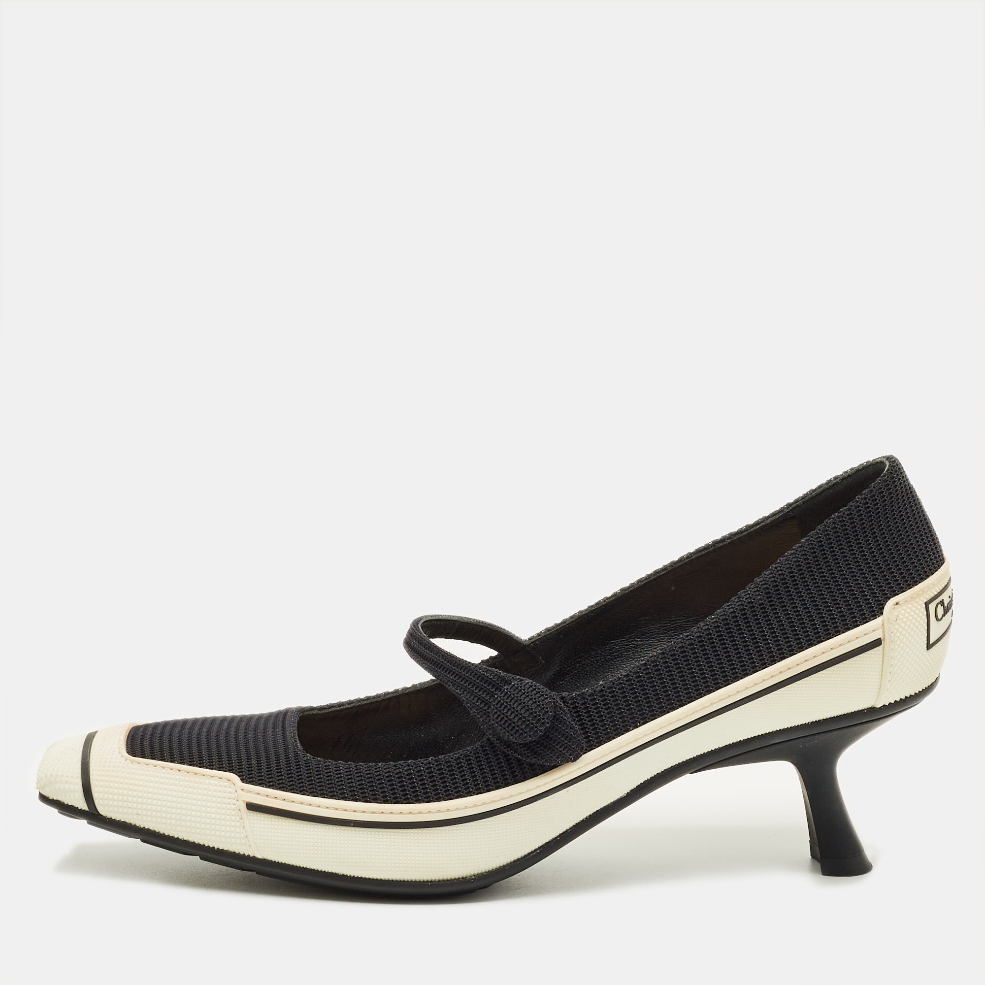 Pre-owned Dior D-motion Size 39 Black Mesh And Rubber Mary Jane Pumps