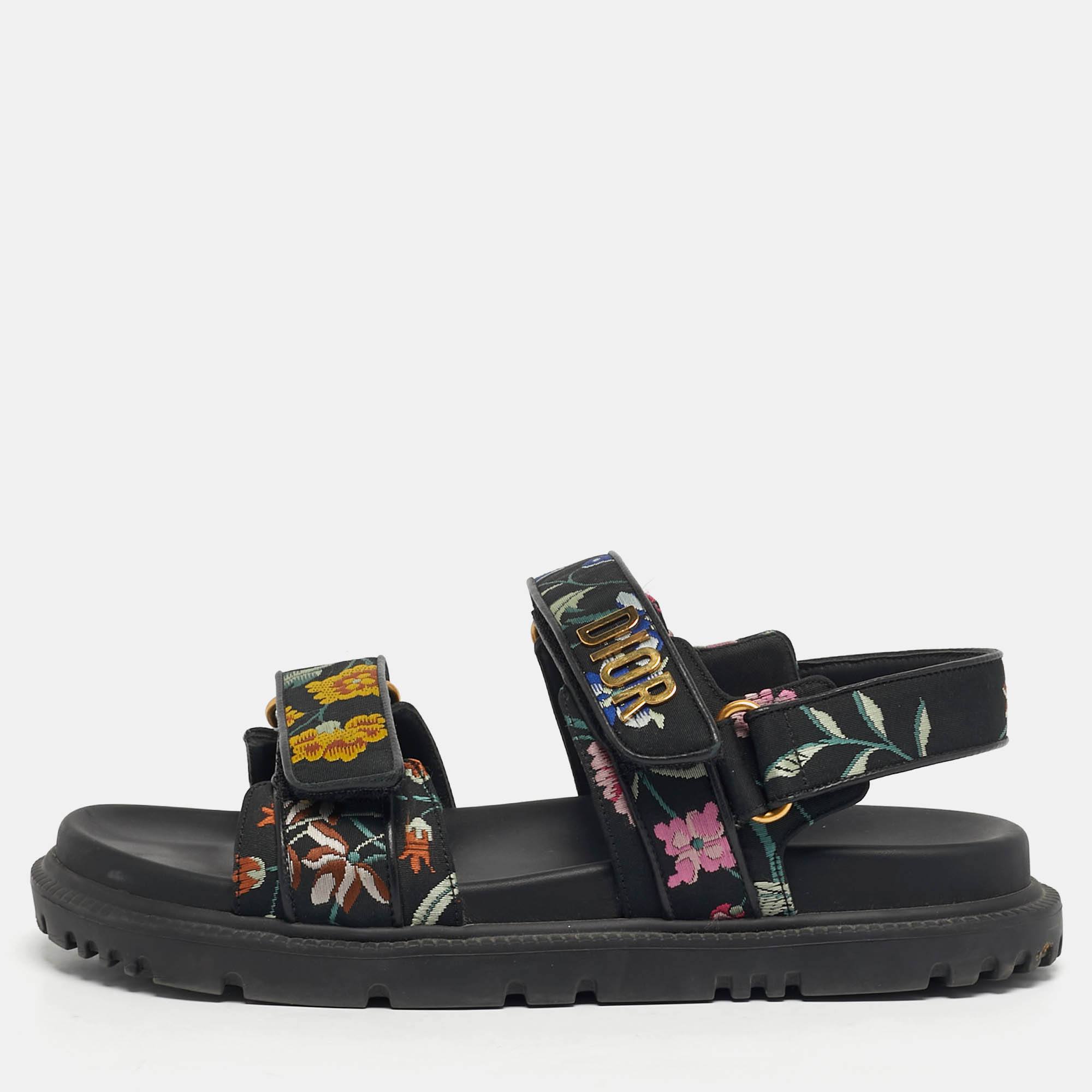 

Dior Dioract Size  Multicolor Floral Print Fabric Flat Sandals