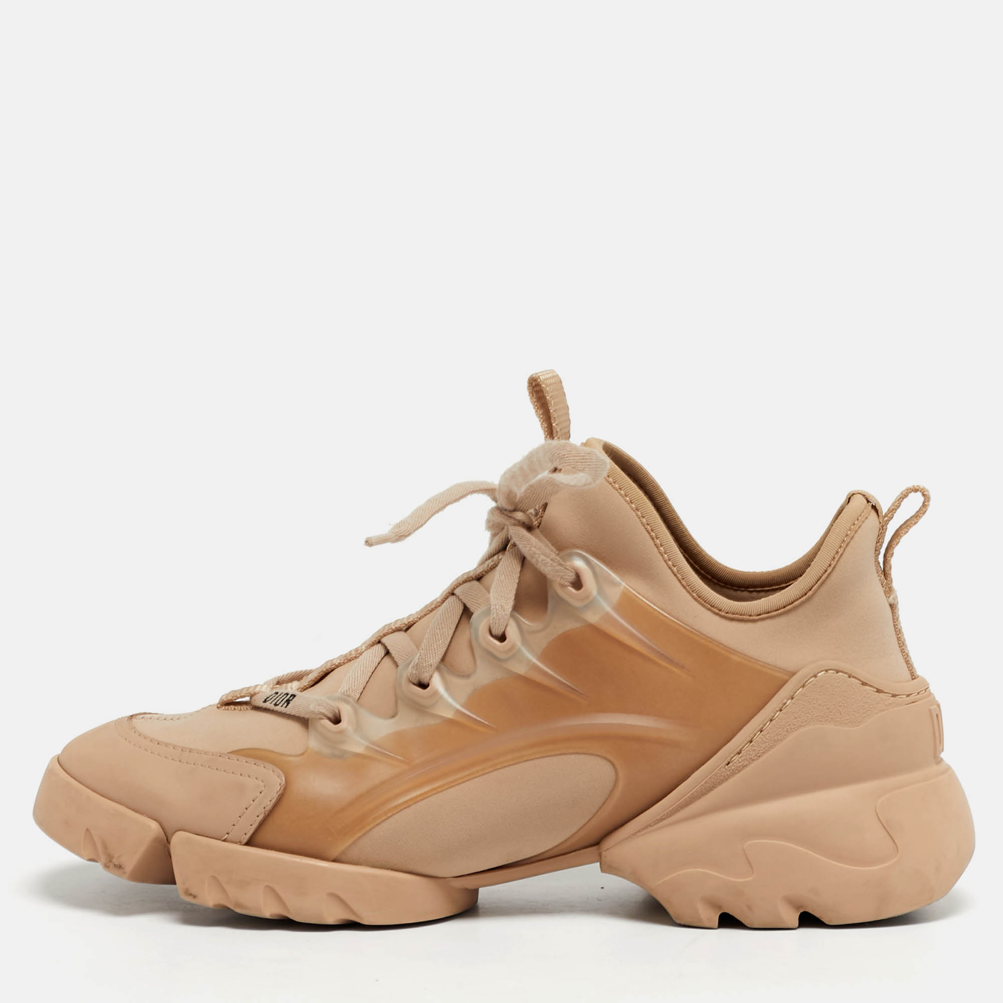 Pre-owned Dior D-connect Size 37 Beige Fabric And Rubber Low Top Sneakers In Sand