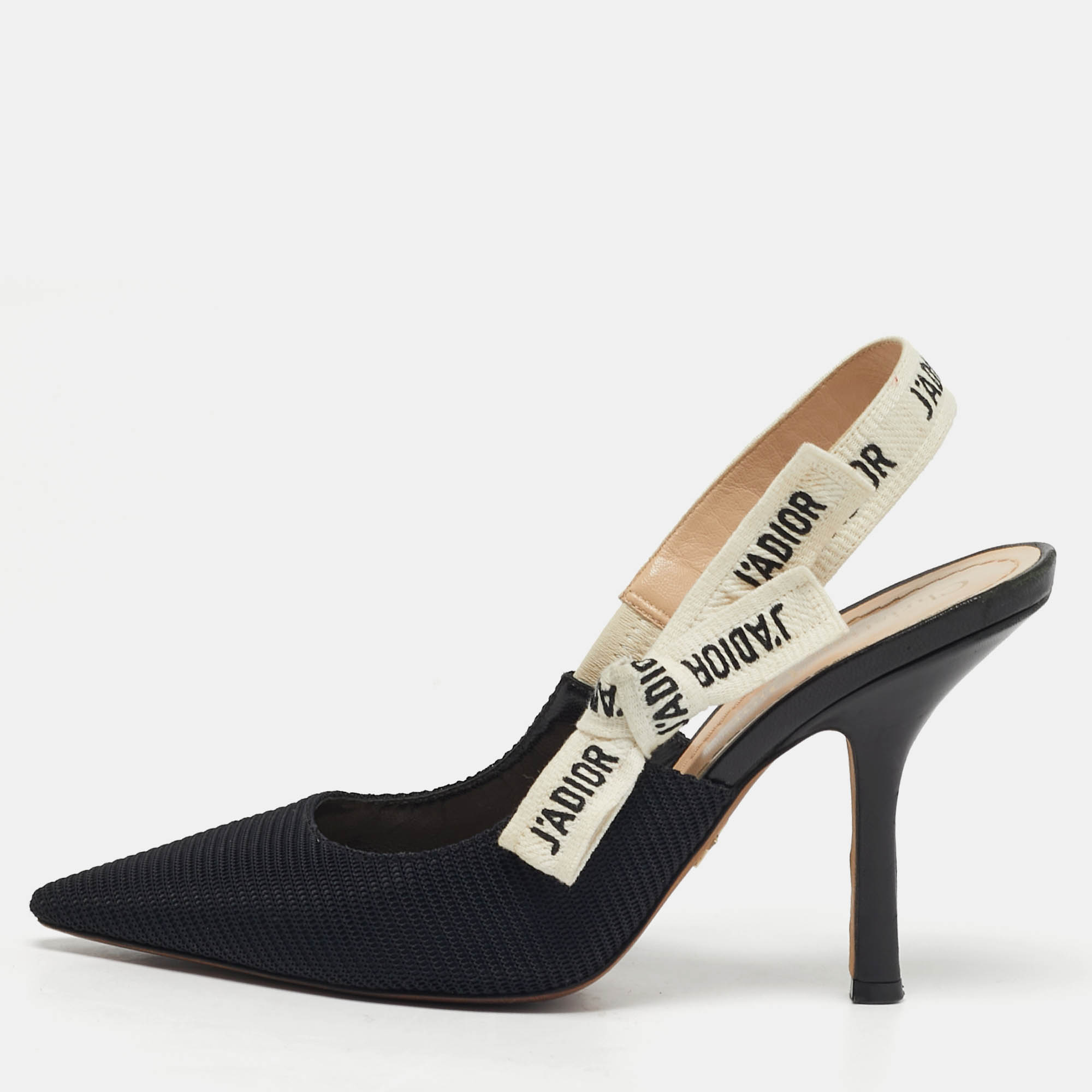 Pre-owned Dior J'a Size 38 Black Fabric And Mesh Slingback Pumps