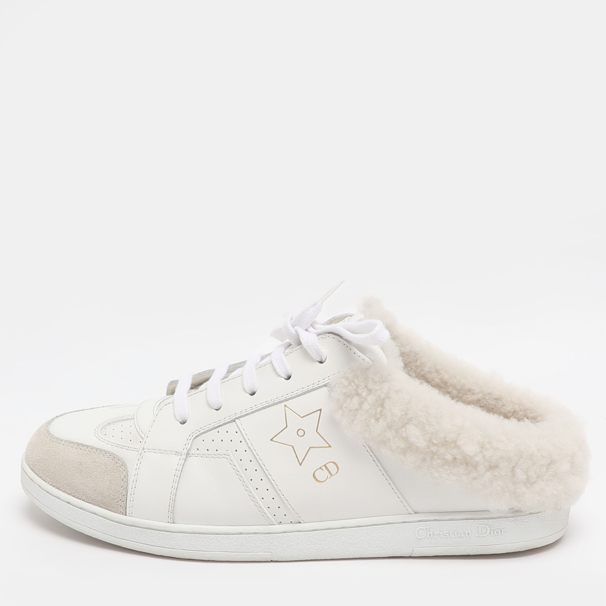 

Dior Star Size 38.5 White Leather and Shearling Slip On Sneakers