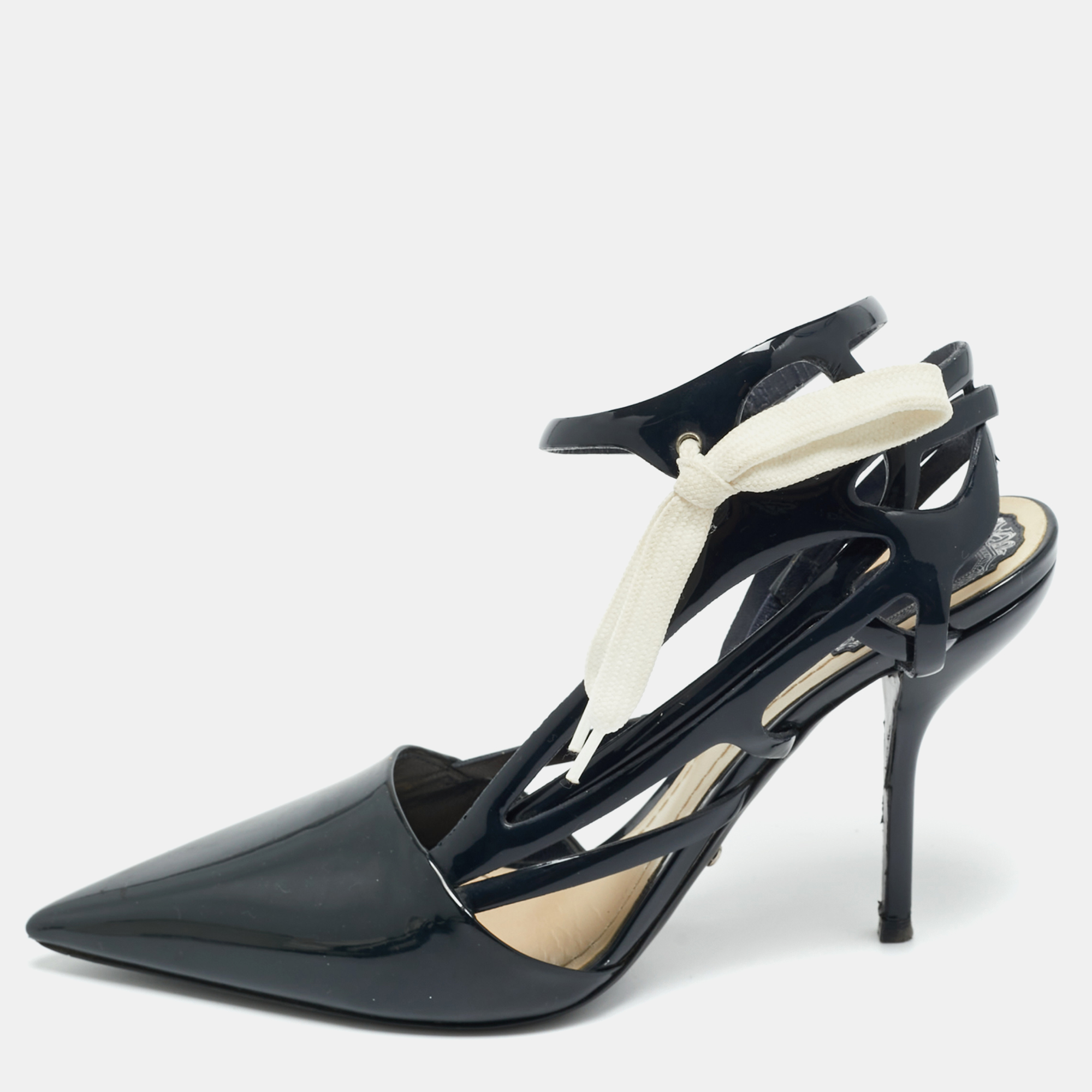 

Dior Size  Midnight Blue Patent Leather Cut-Out Ankle-Strap Pumps