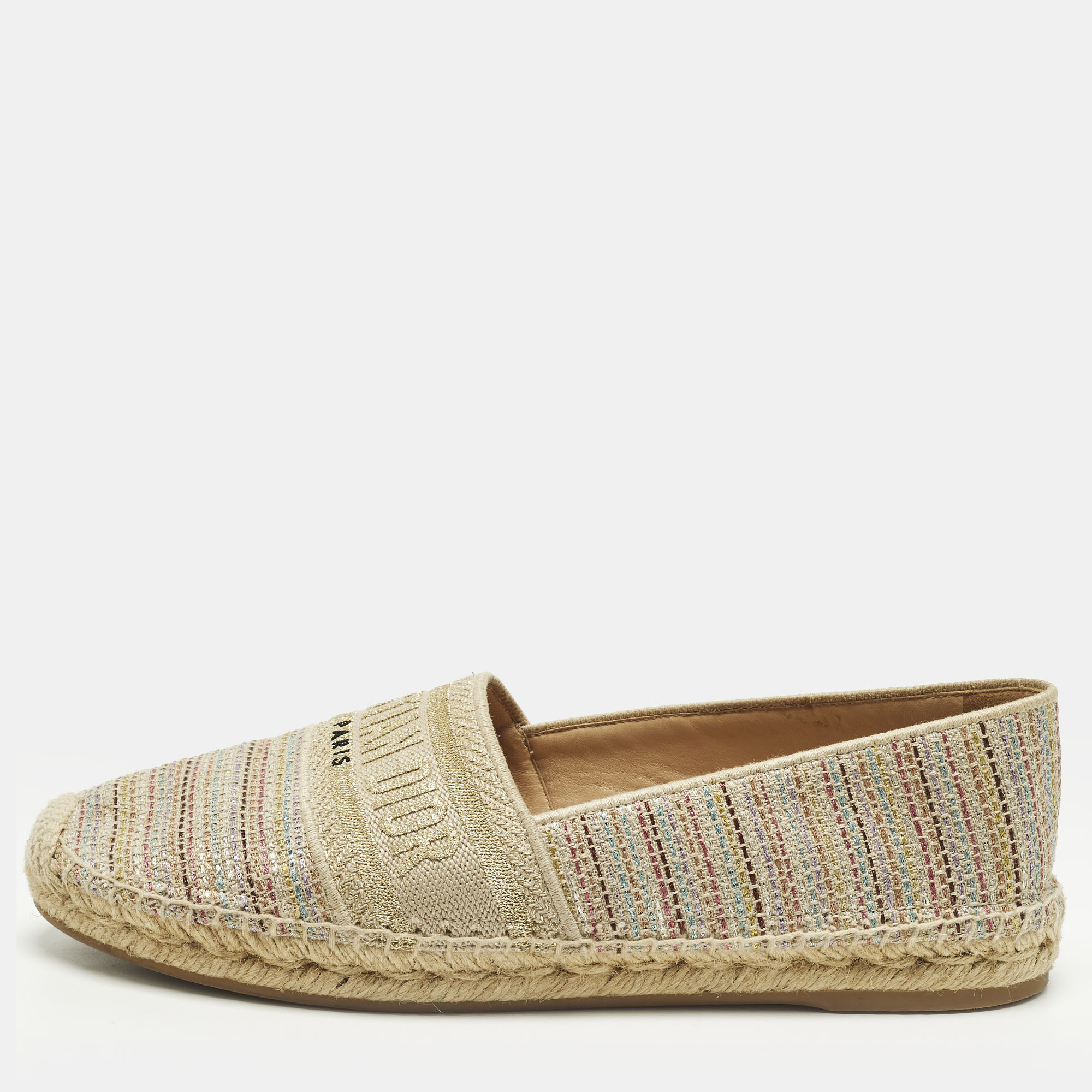 Dior Granville Size 40.5 Multicolor Tweed Espadrille Flats