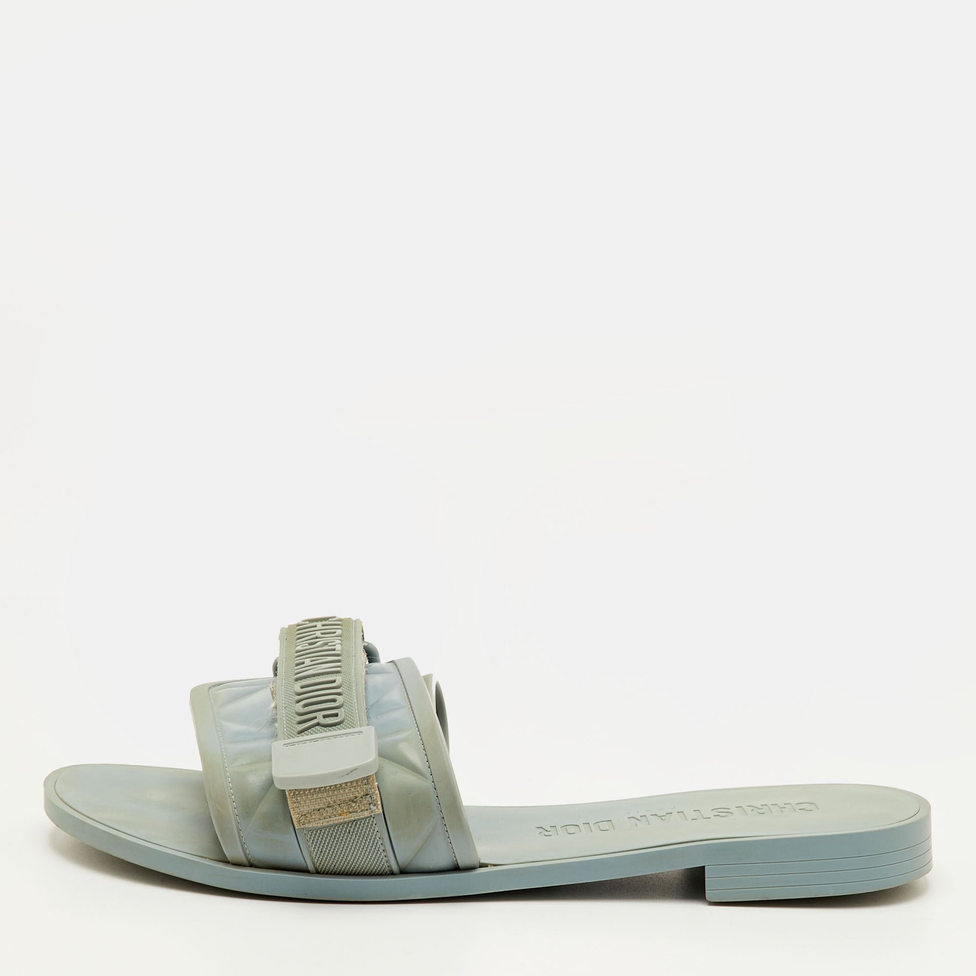 

Dior Diorevolution Size  Slate Blue Cannage Rubber Flat Sandals