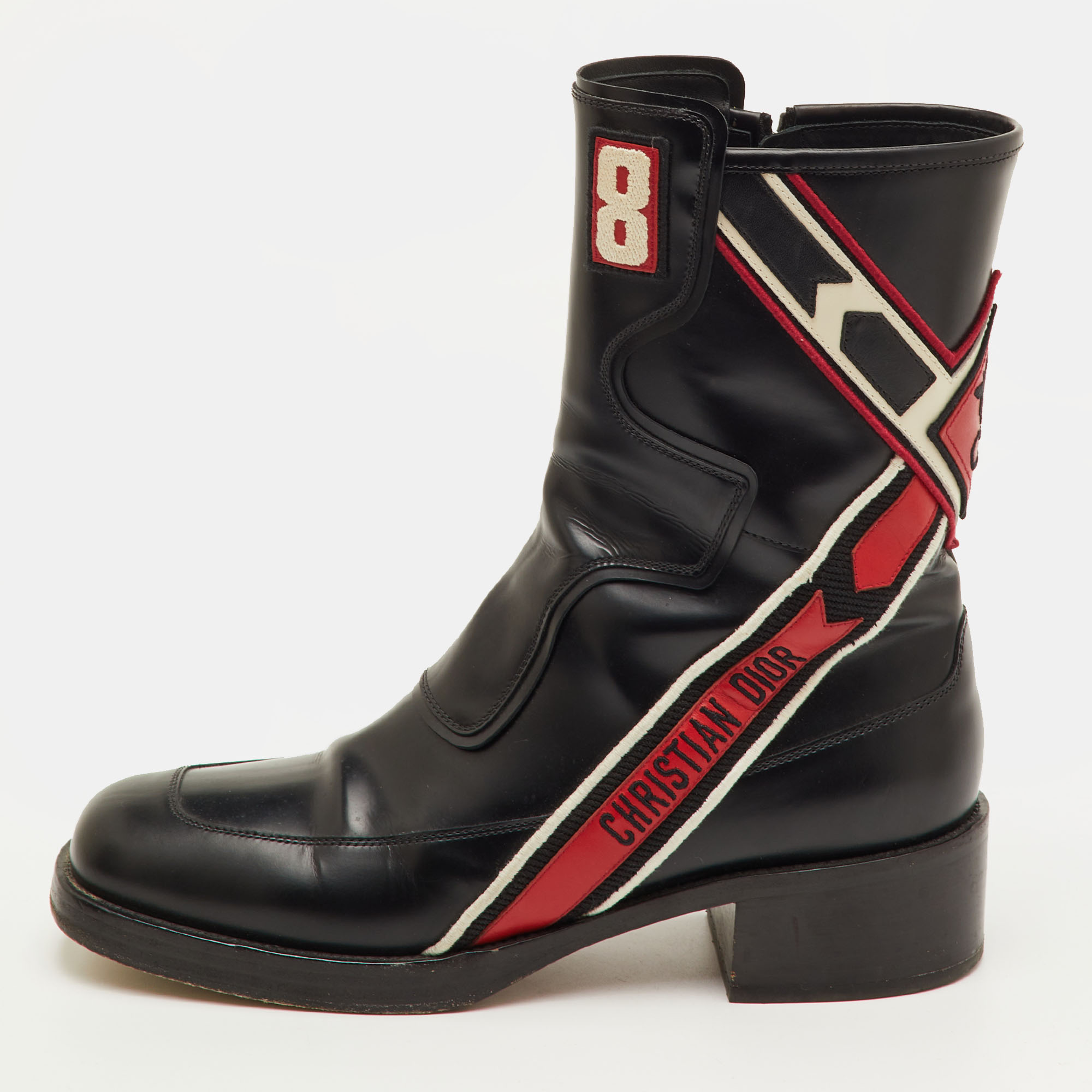 

Dior Diorally Size  Black/Red Leather Mid Calf Motorcycle Boots