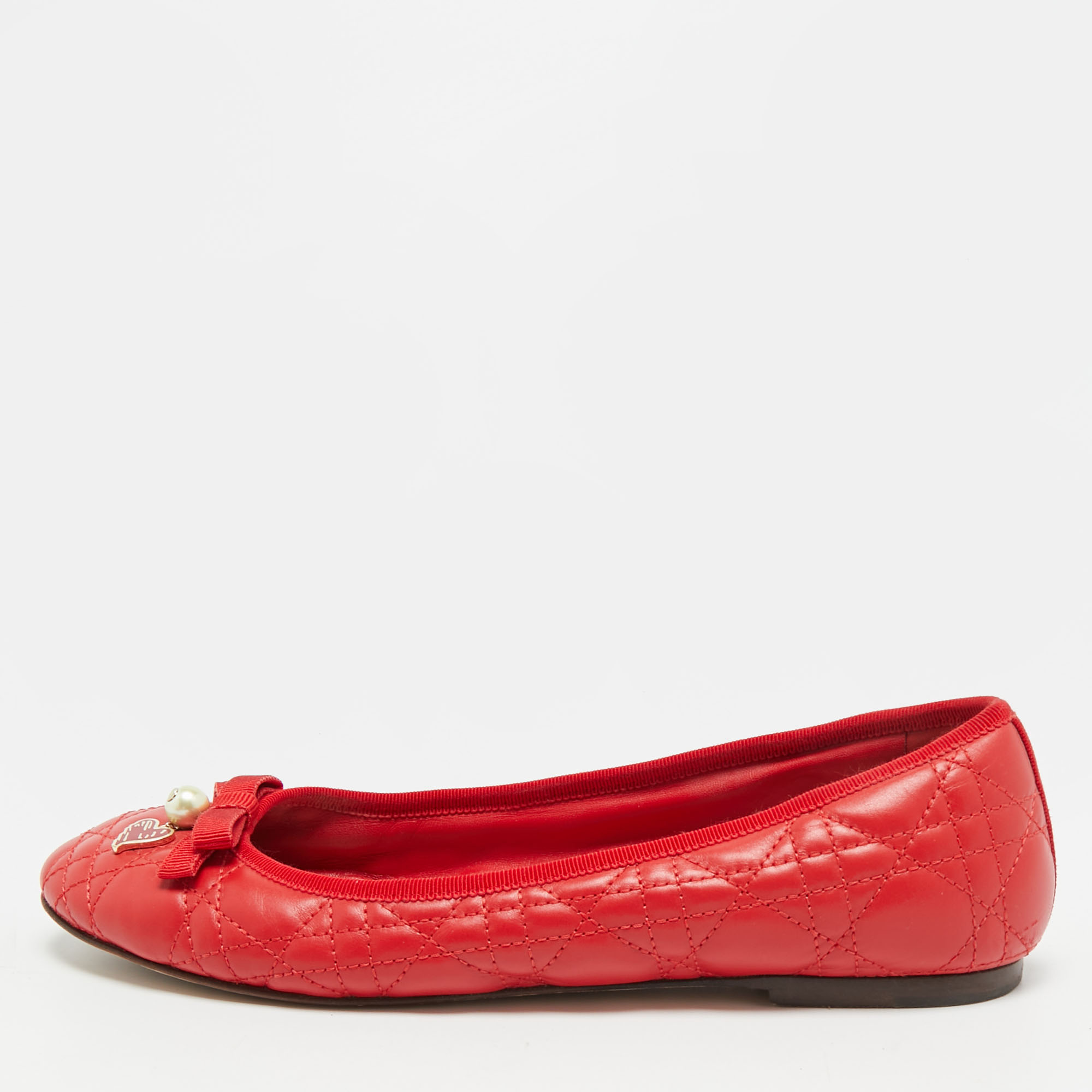 

Dior Bow Size  Red Cannage Quilted Leather Ballet Flats