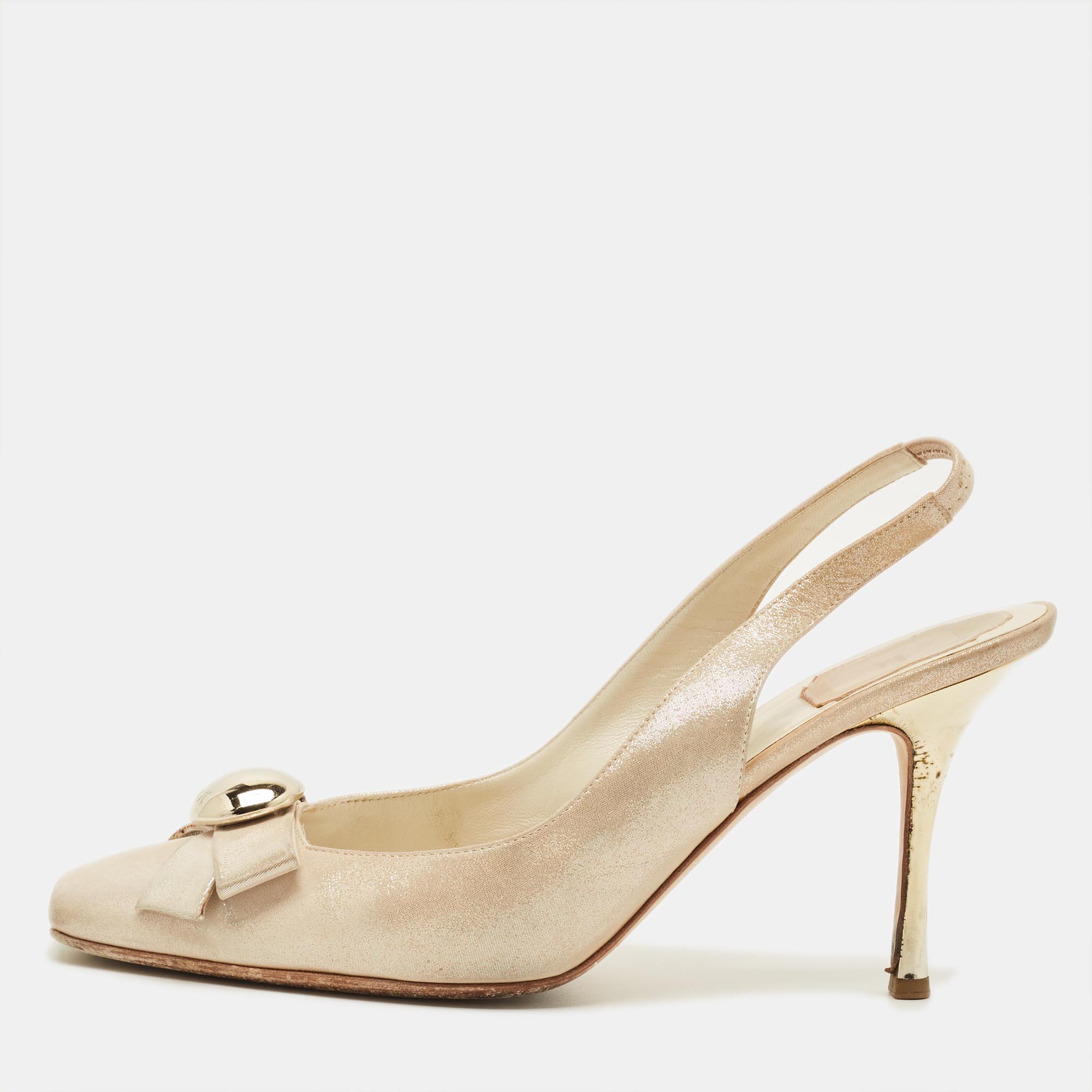 

Dior Size  Cream Nubuck Leather Bow Slingback Pumps