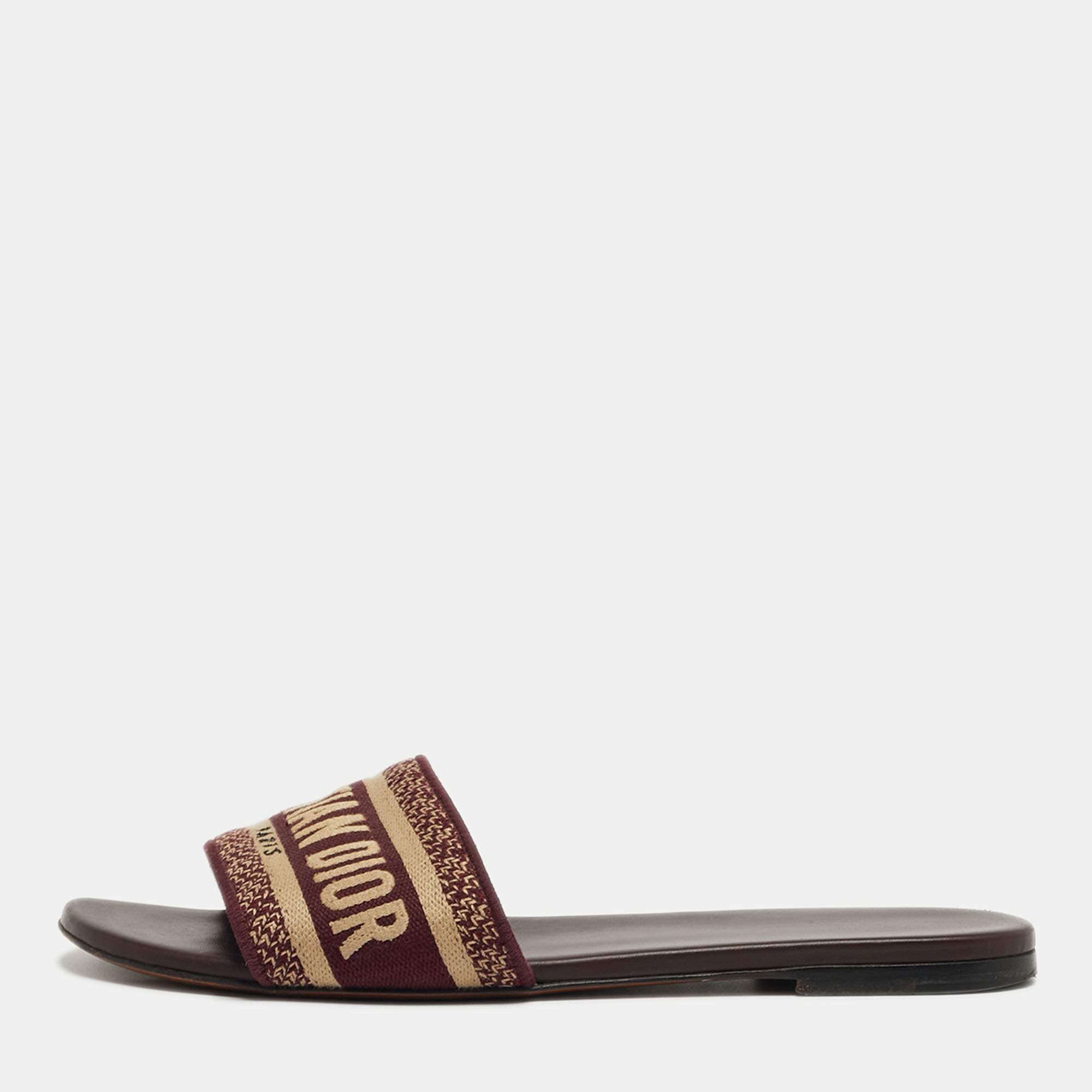 

Dior Dway Size  Burgundy/Beige Canvas Flat Sandals
