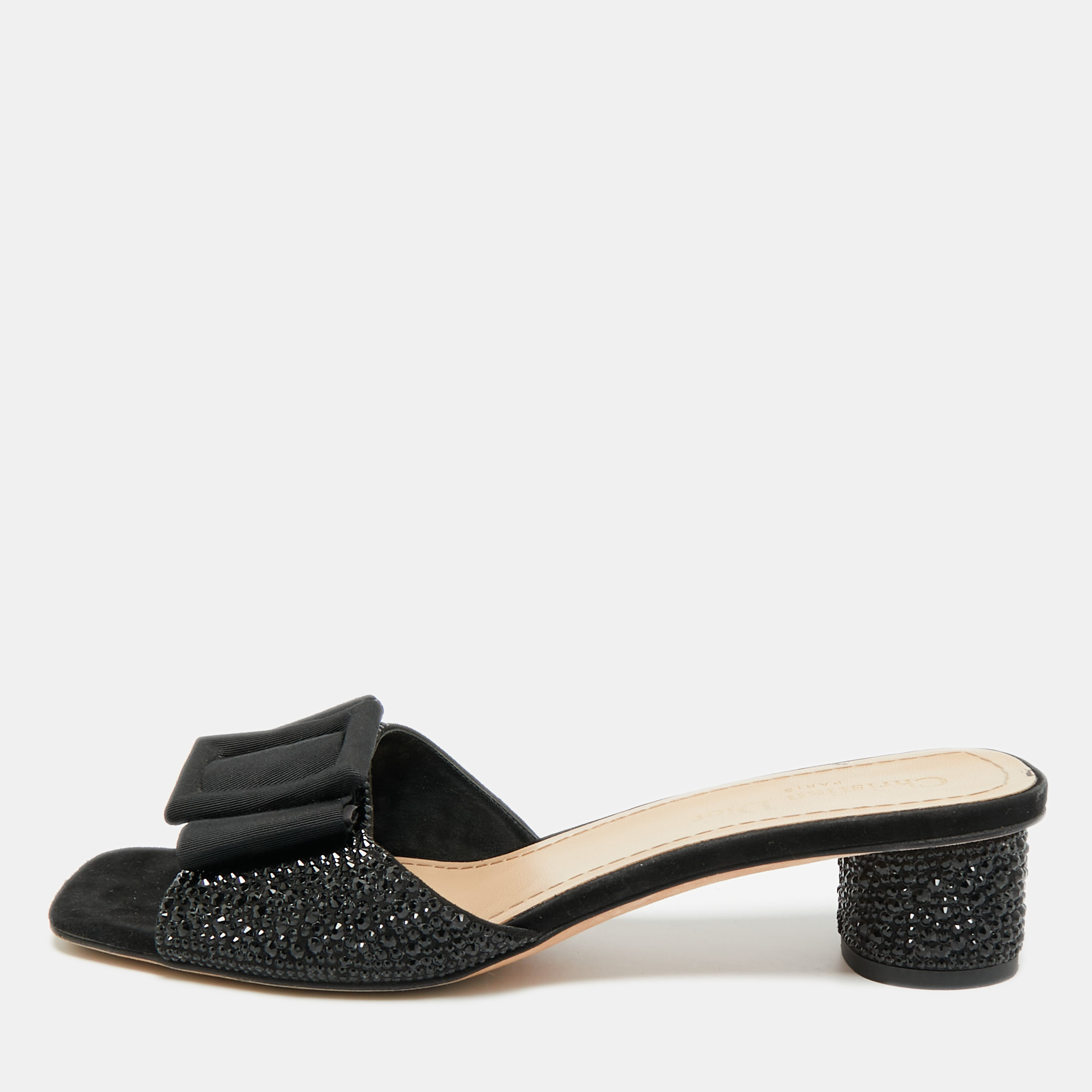 

Dior Idylle Size  Black Suede Bow Crystal Embellished Slide Sandals