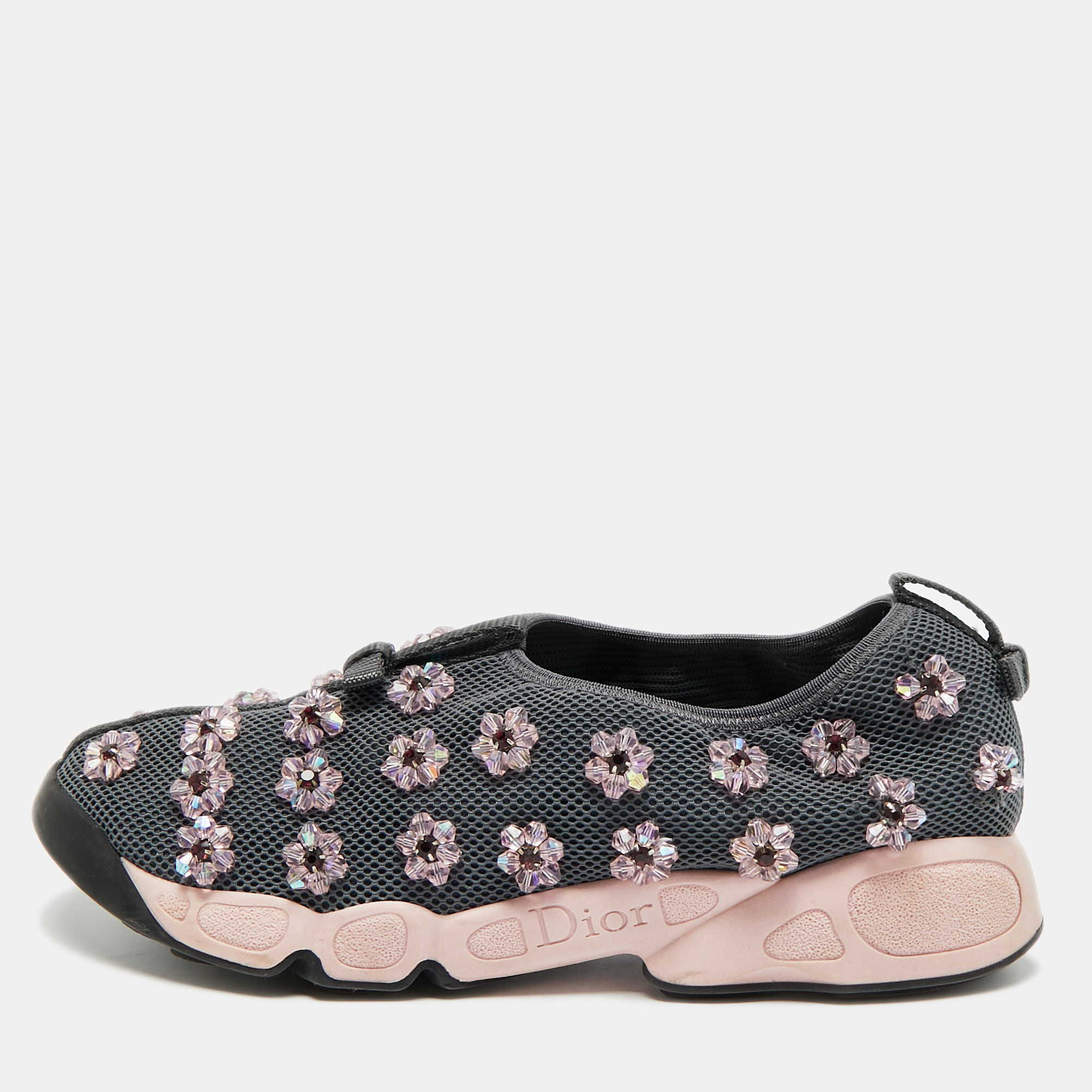 

Dior Fusion Crystal Embellished Size  Grey Mesh Slip On Sneakers