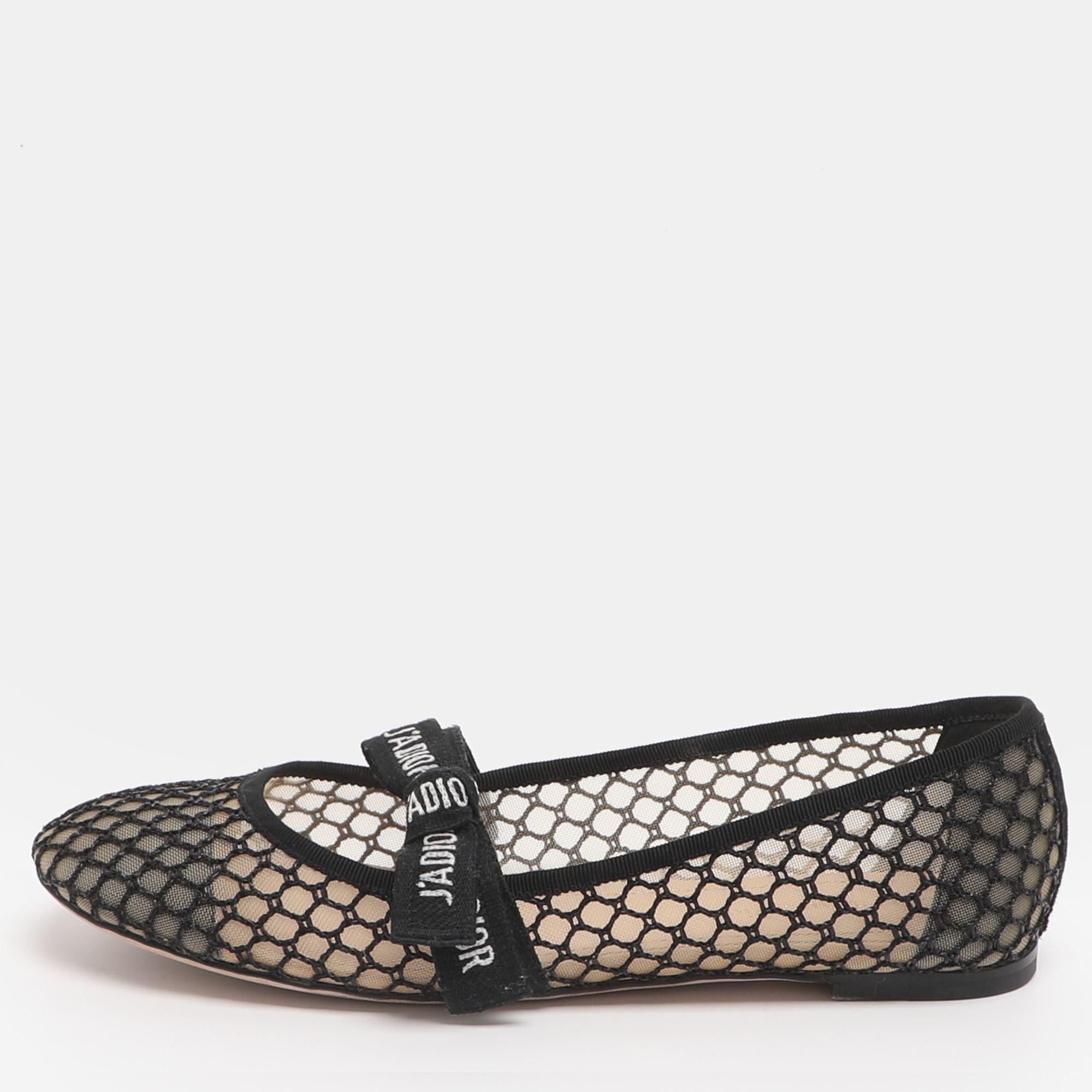 

Dior Miss J'adior Size 38.5 Black Mesh Ballet Flats