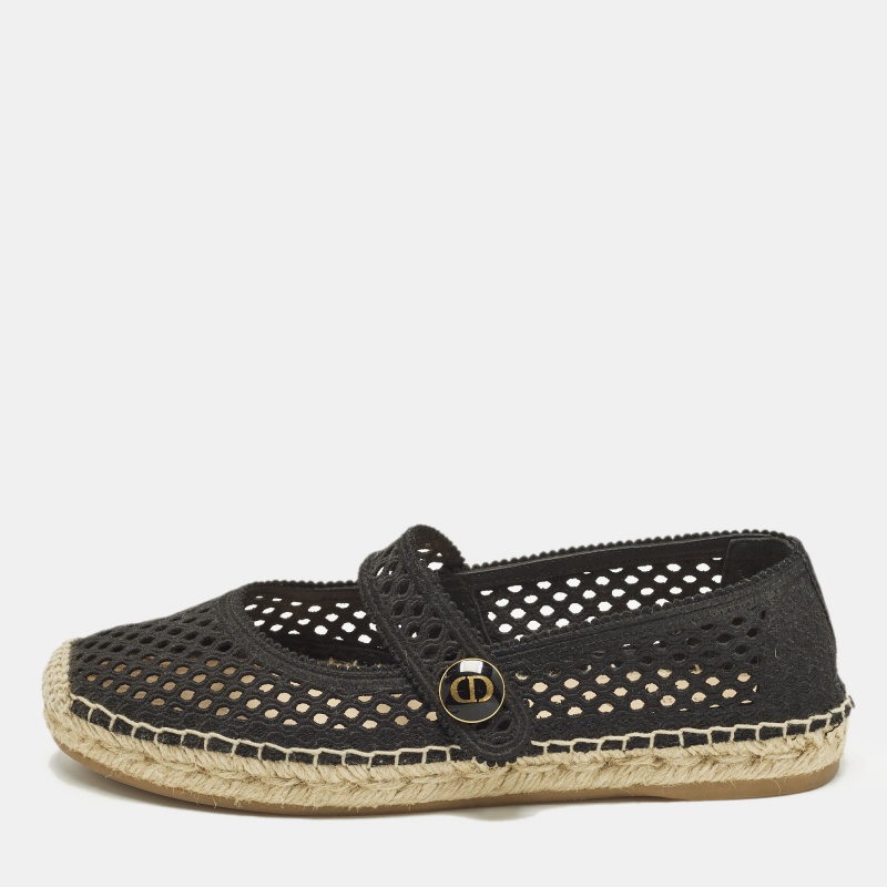 

Dior Caro Size  Black Fabric Espadrille Mary-Jane Flats