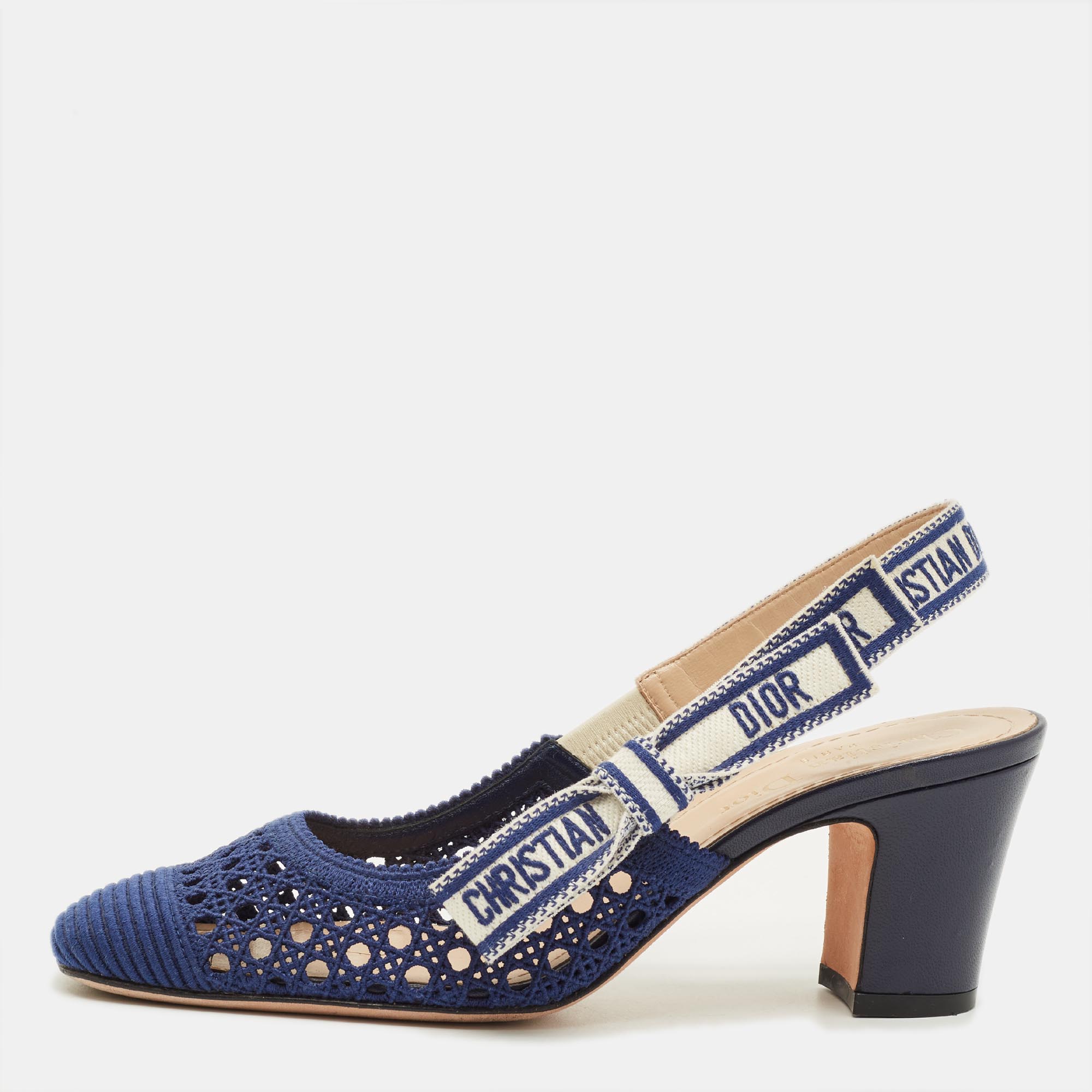 

Dior D-moi Size  Navy Blue Fabric Slingback Pumps
