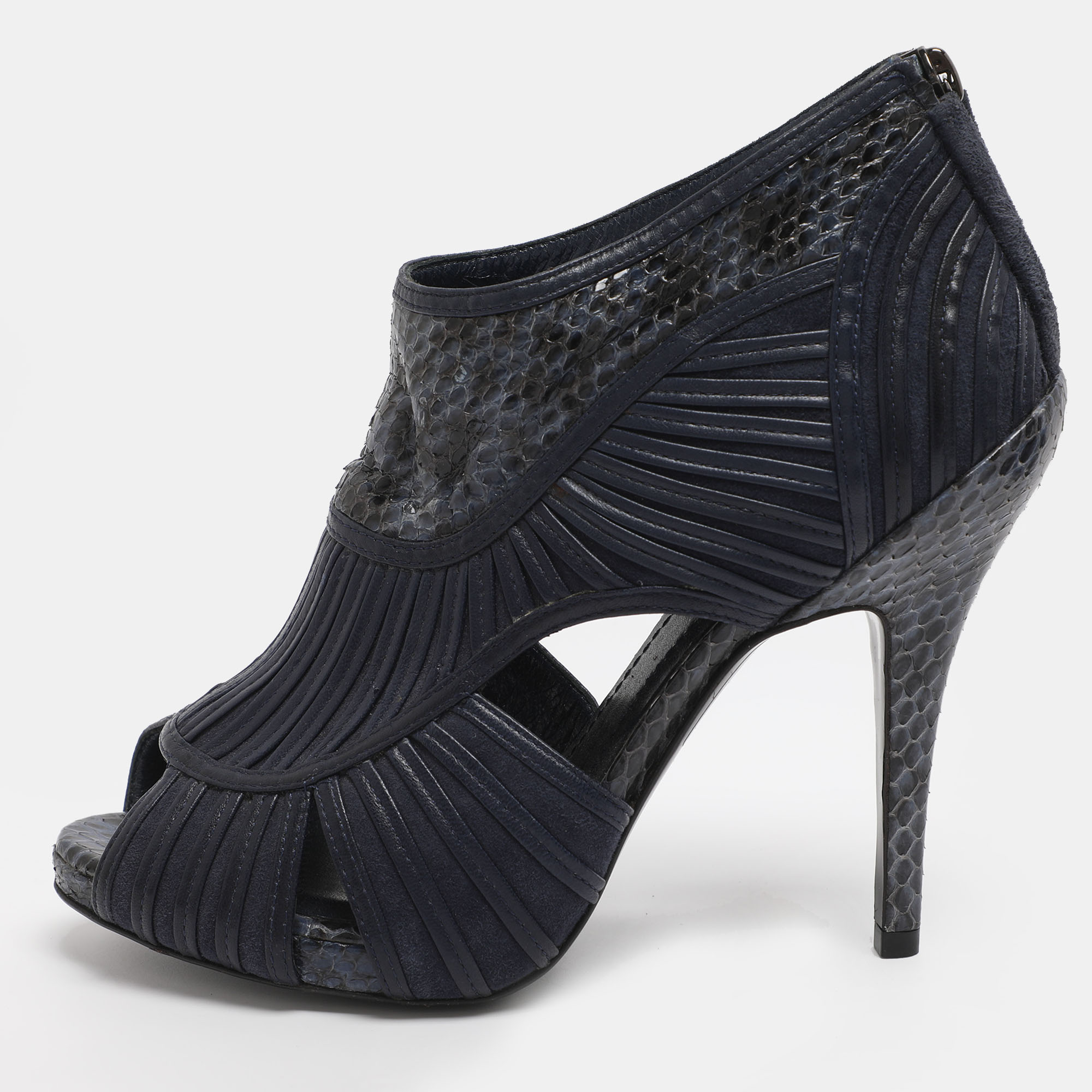 

Dior Size 36.5 Blue Leather and Python Leather Cut Out Booties
