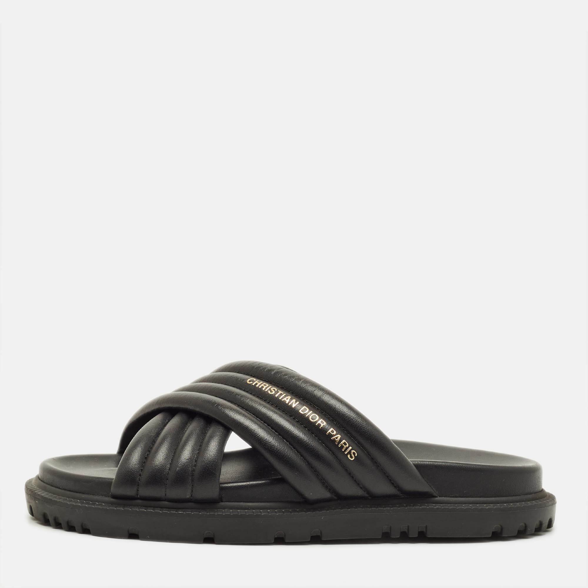 

Dior D-Cross Size  Black Leather Flat Slide