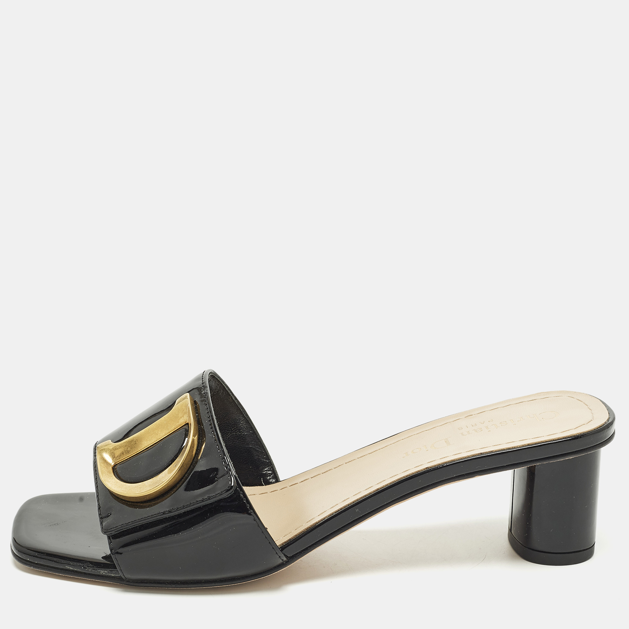 

Dior C'est Dior Size  Black Patent Leather Slide Sandals