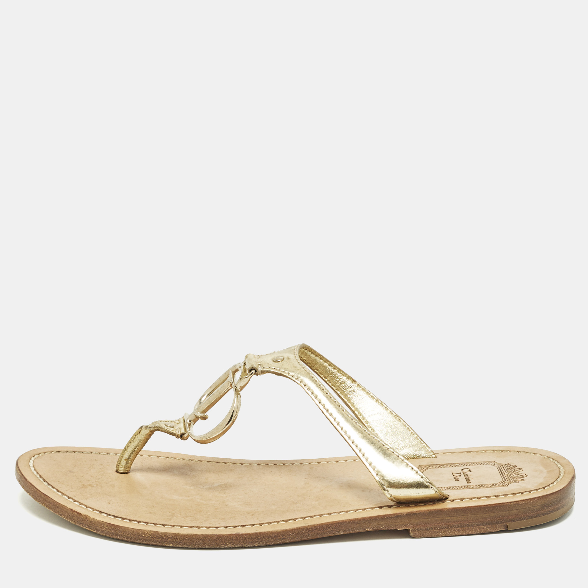 

Dior CD Size  Gold Leather Thong Sandals