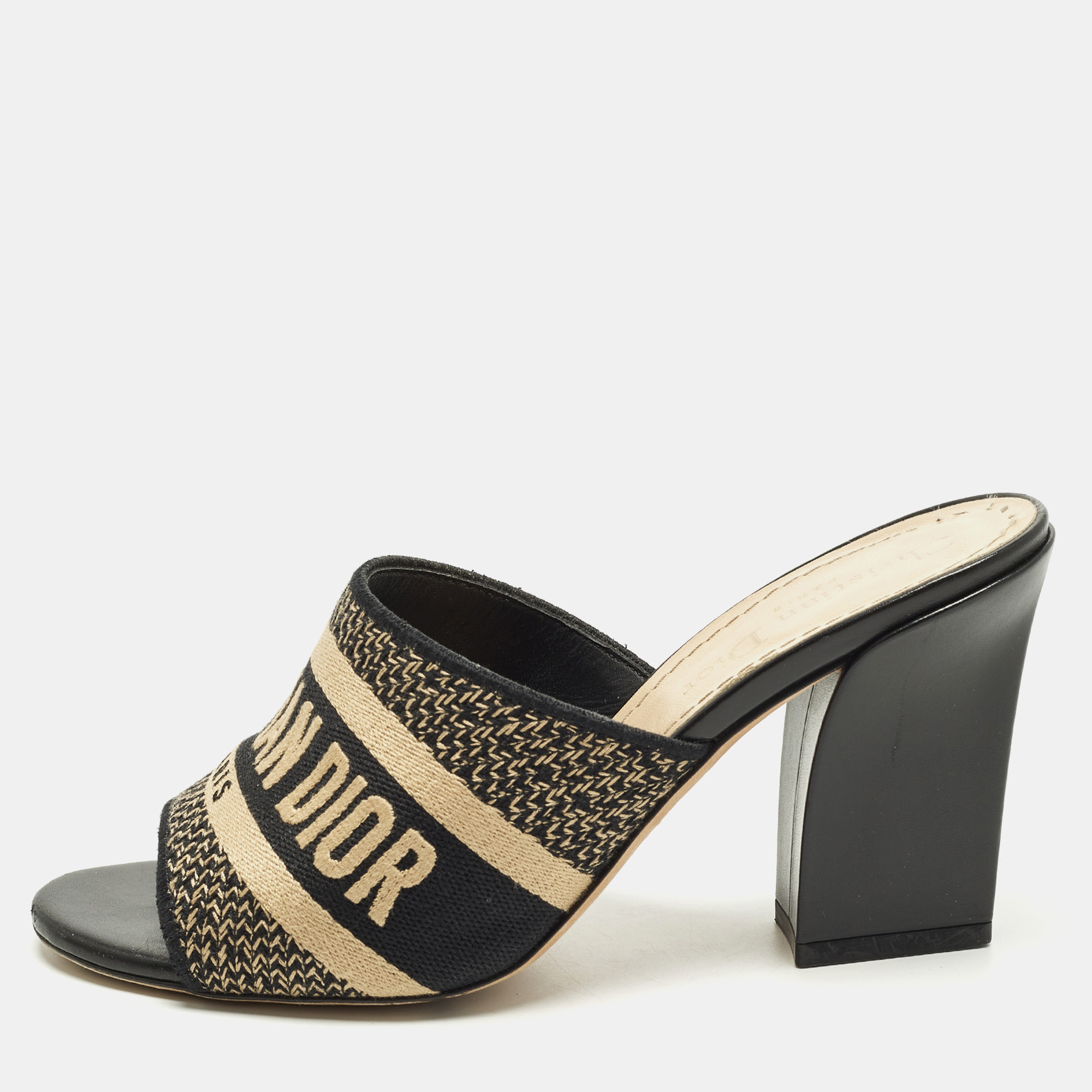 

Dior Dway Size  Black/Beige Embroidered Canvas Slide Sandals