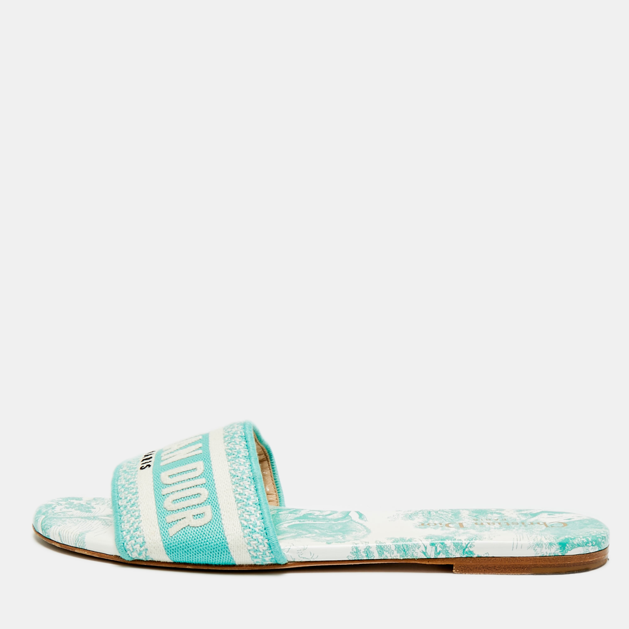 

Dior Dway Size  Green/White Canvas Slide Sandals