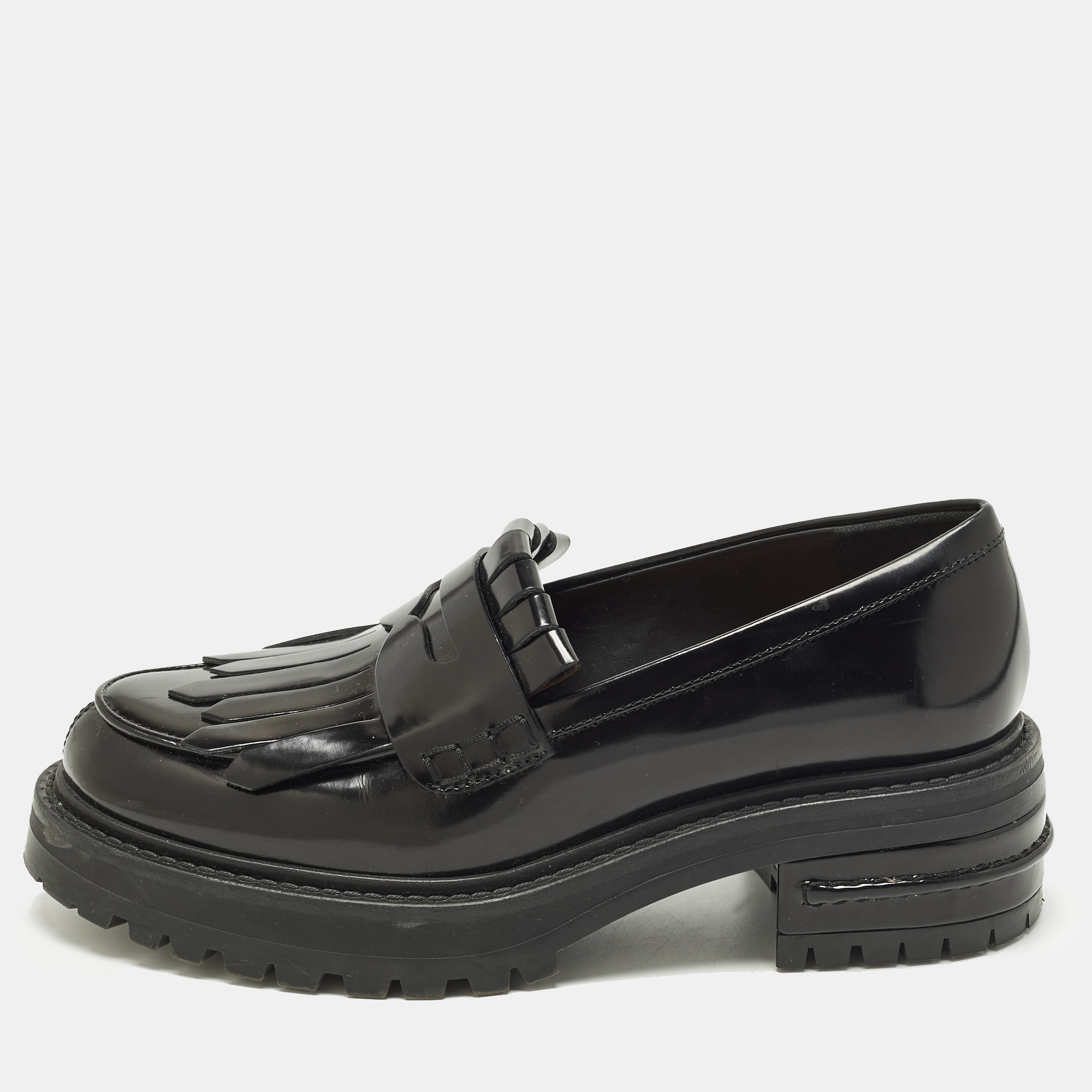

Dior Size  Black Patent Leather Fringe Penny Loafers