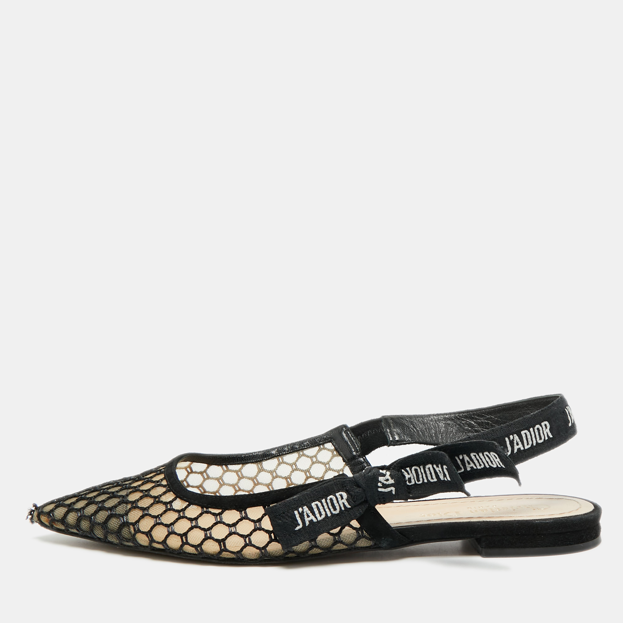 

Dior J'Adior Size  Black Mesh and Suede Slingback Flats