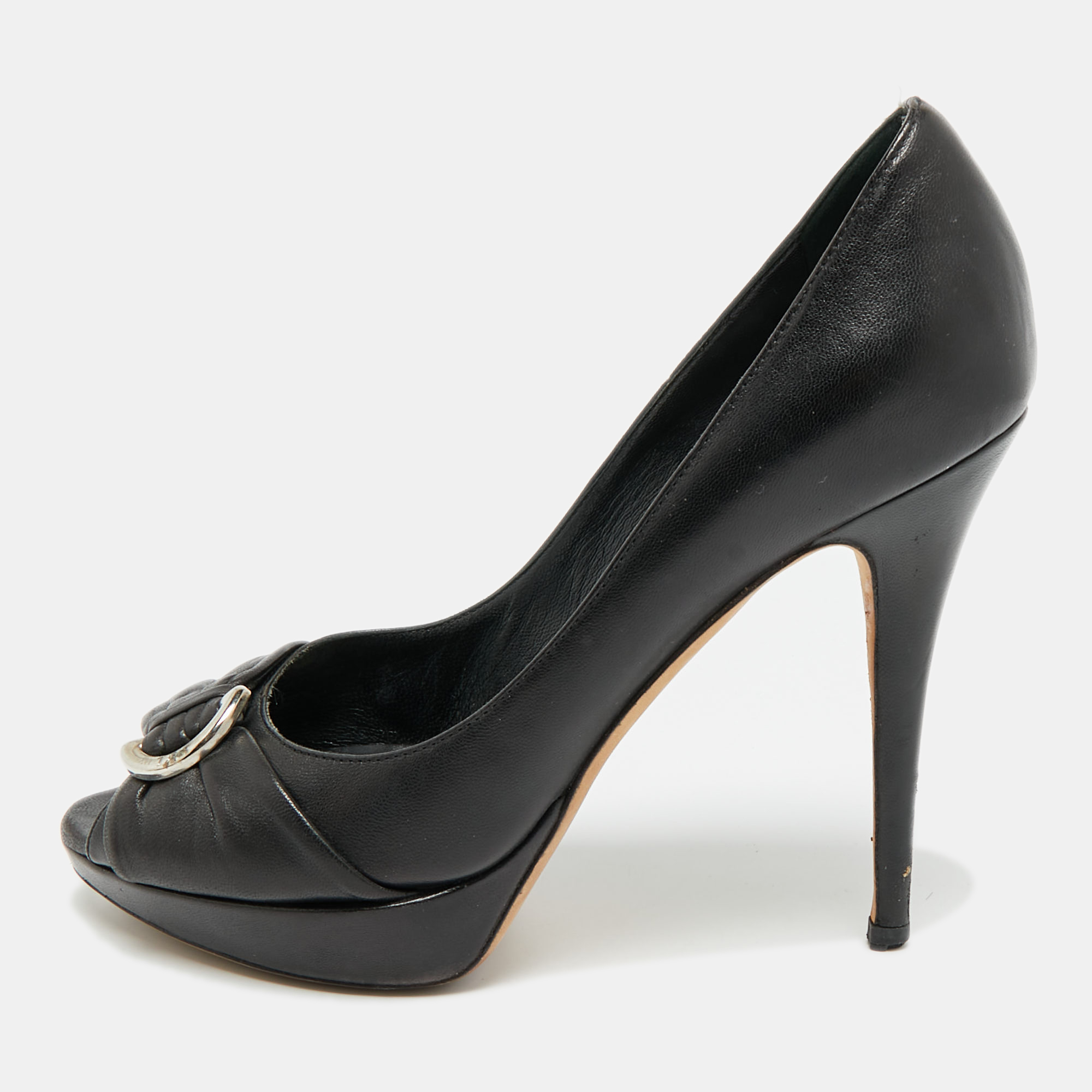 

Dior Size  Black Leather Peep Toe Platform Pumps