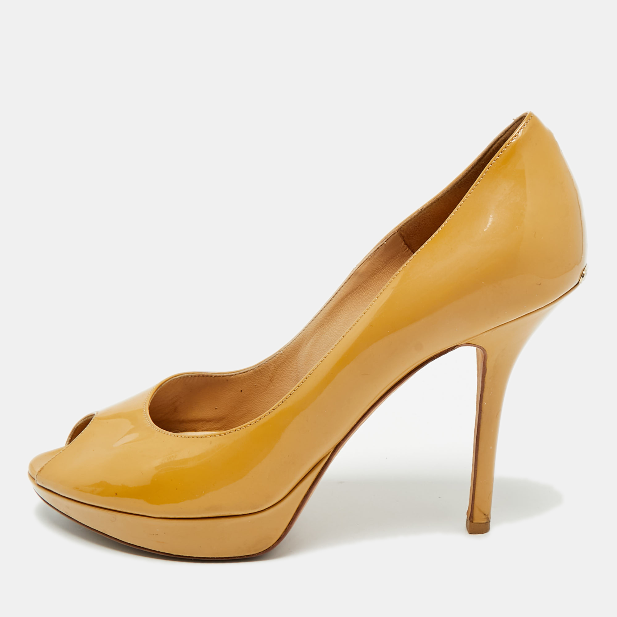 

Dior Miss Dior Size  Beige Patent Leather Platform Peep Toe Pumps