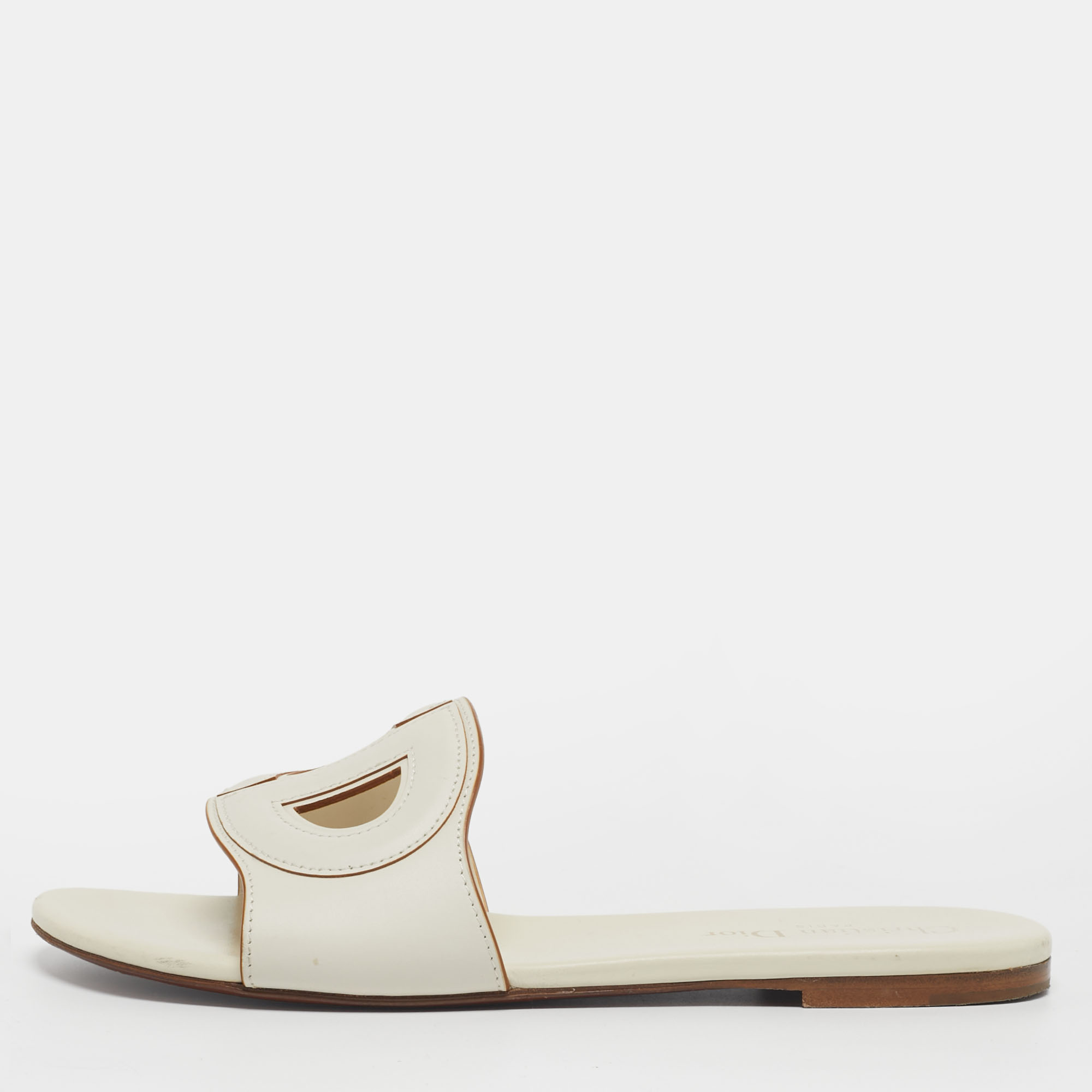 

Dior D Club Size  Off White Leather Flat Slide Sandals
