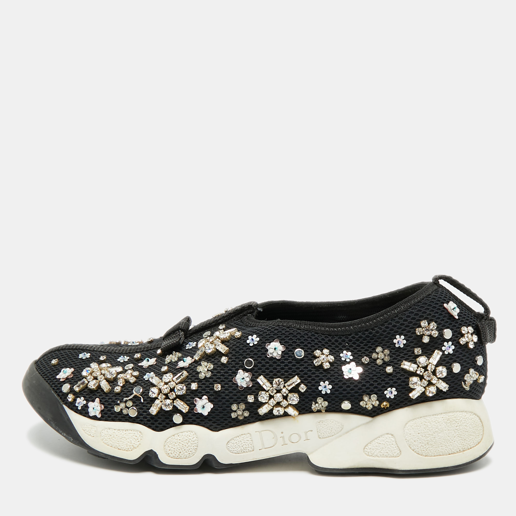 

Dior Fusion Size  Black Mesh Crystal Embellished Slip On Sneakers