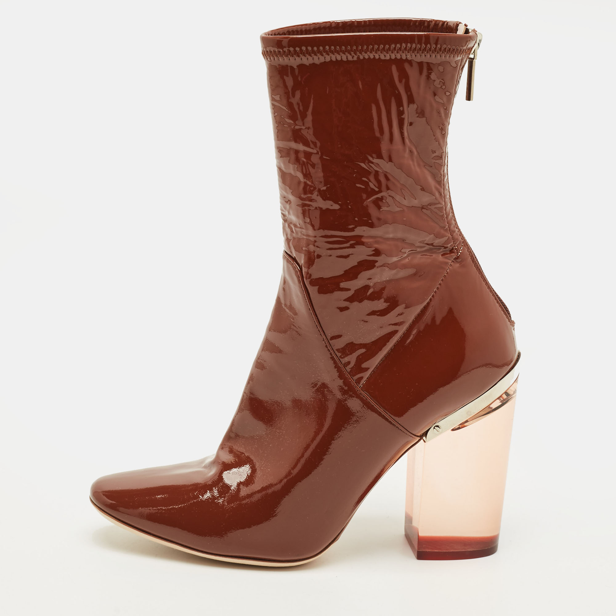 

Dior Size  Brown Patent Leather Clear Heel Ankle Length Boots