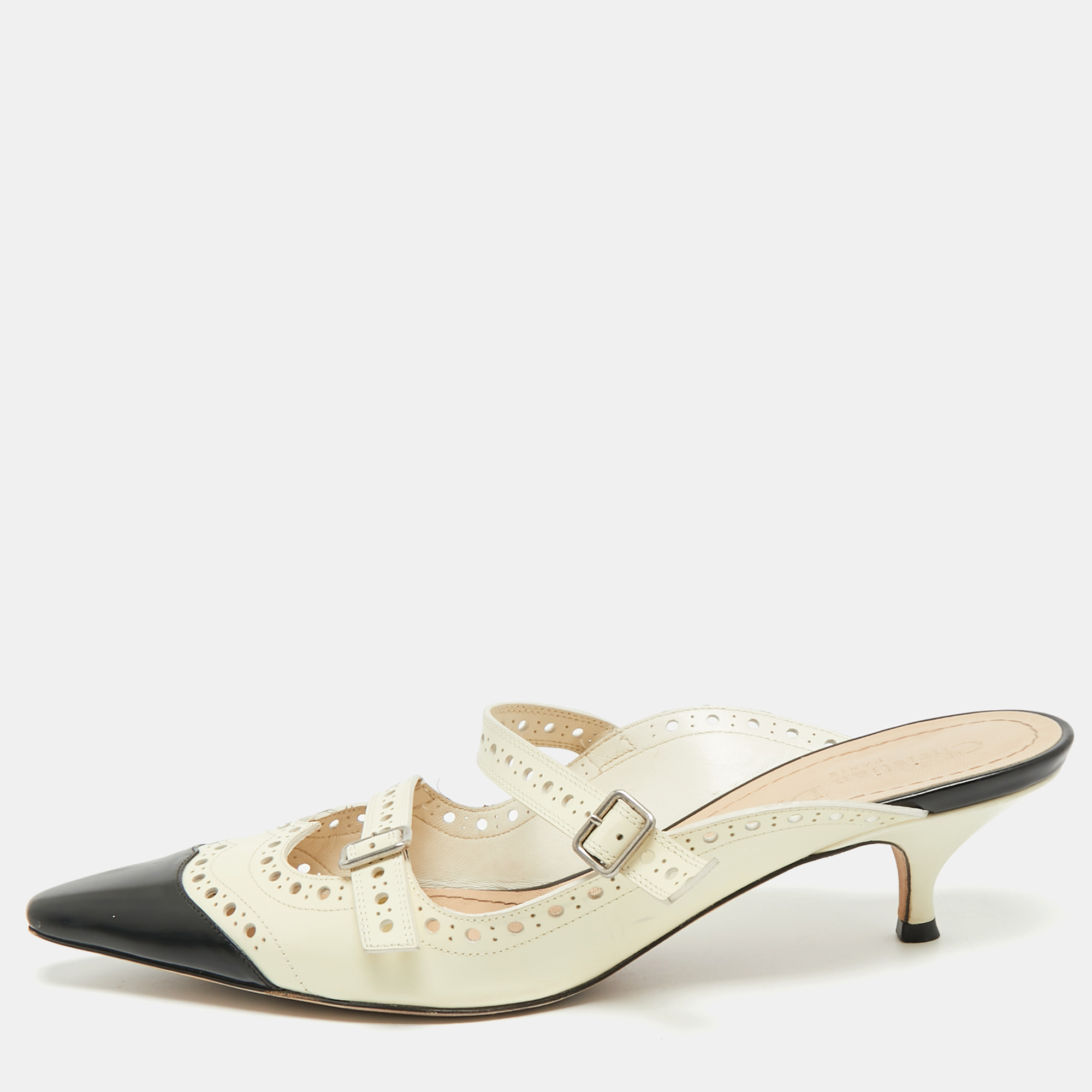 

Dior Spectadior Size  Cream/Black Perforated Leather Pointed Toe Mules