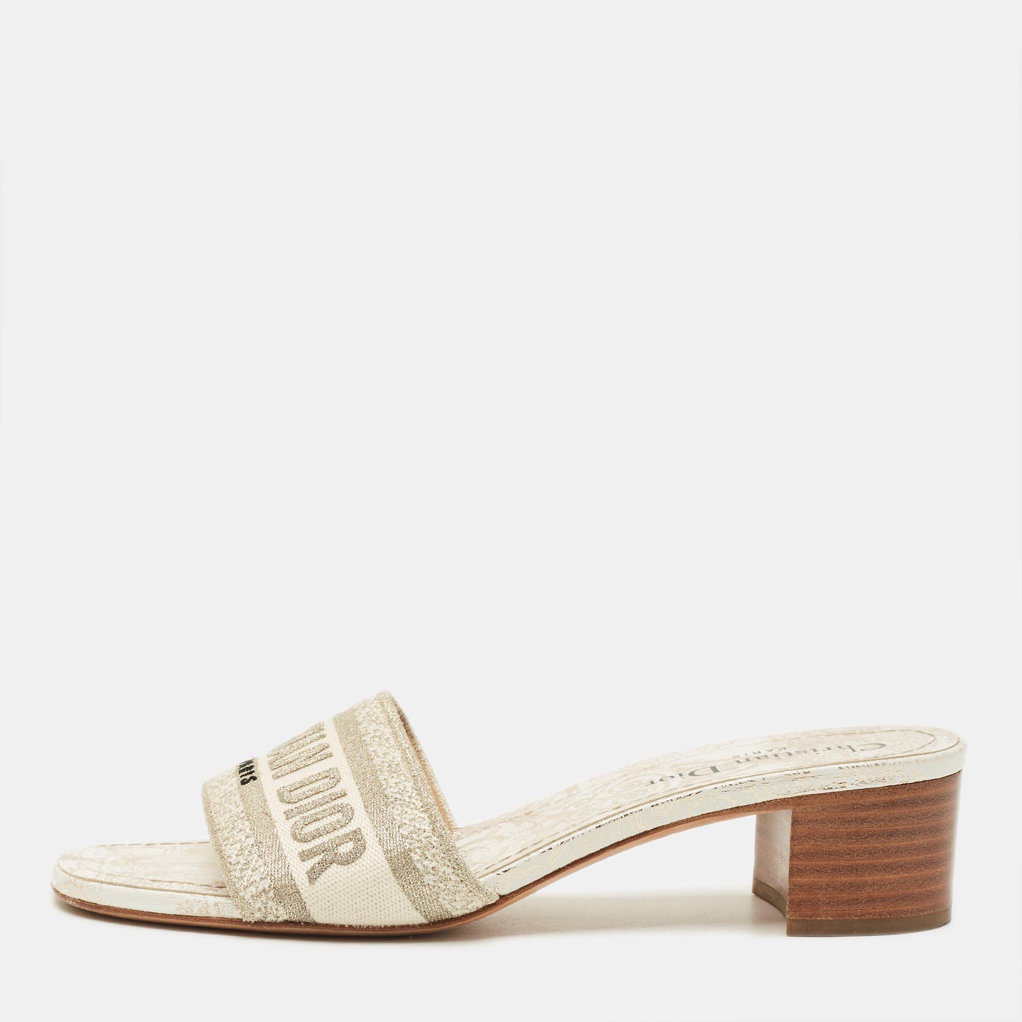 

Dior Dway Size  Cream/Grey Canvas Slide Sandals