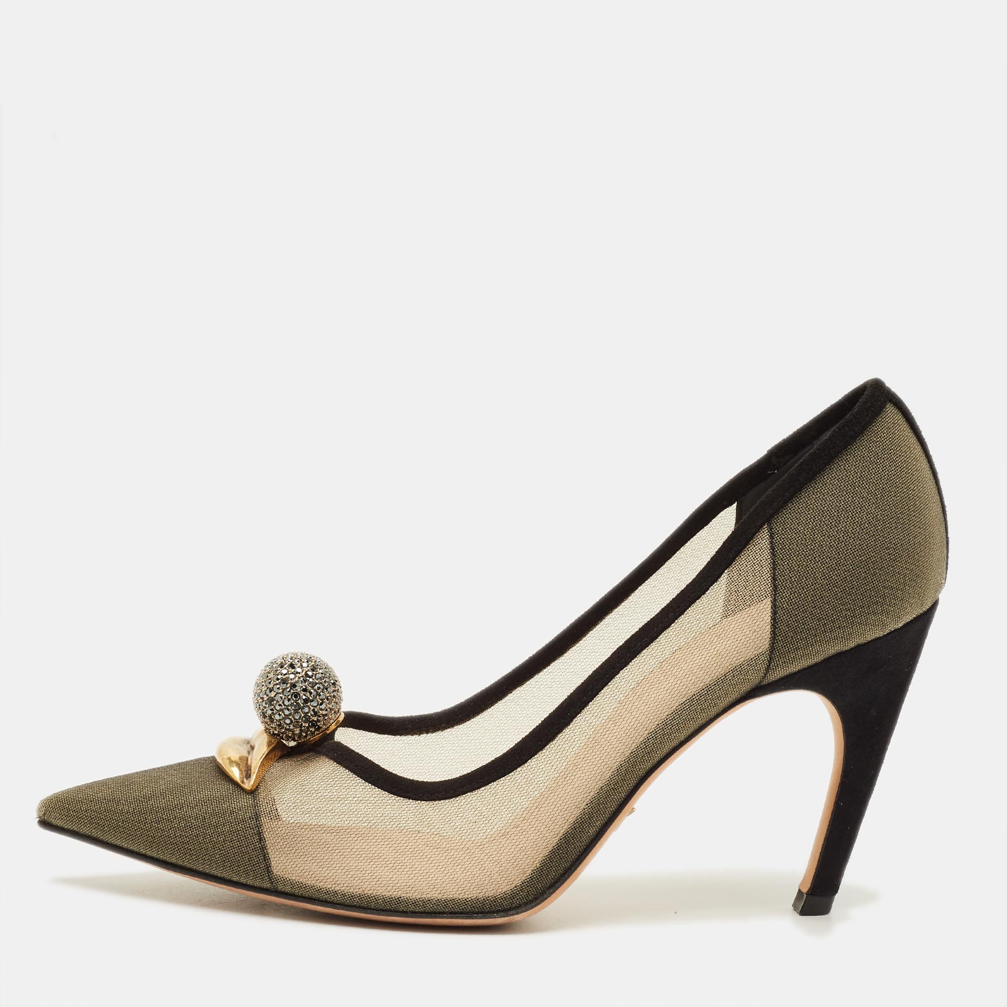

Dior Surreal Eye Size  Beige/Black Mesh and Suede Pumps