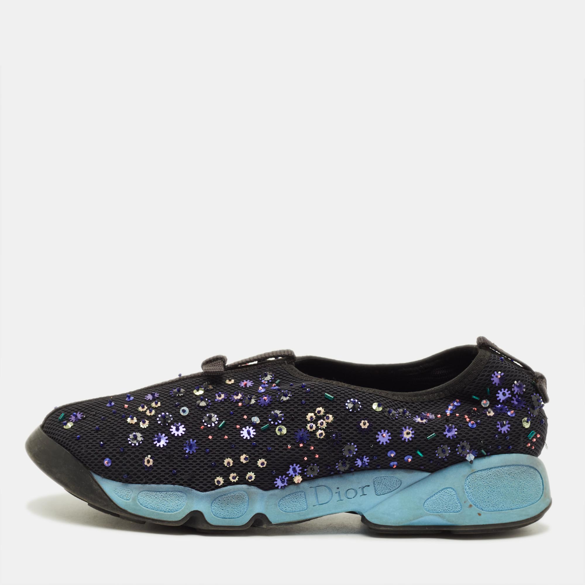

Dior Fusion Size  Black Mesh Embellished Slip On Sneakers