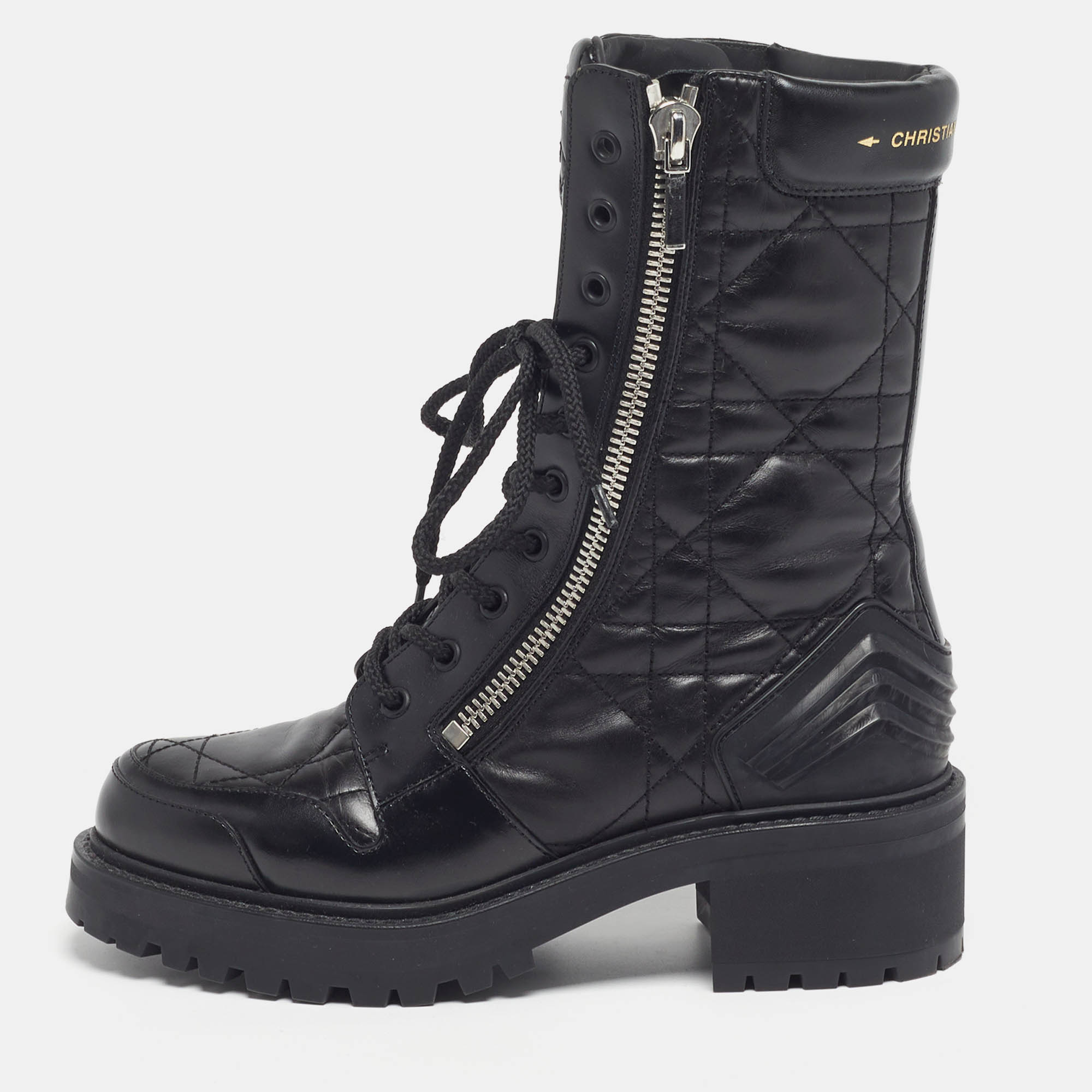 

Dior D-Leader Size  Black Cannage Leather Combat Boots