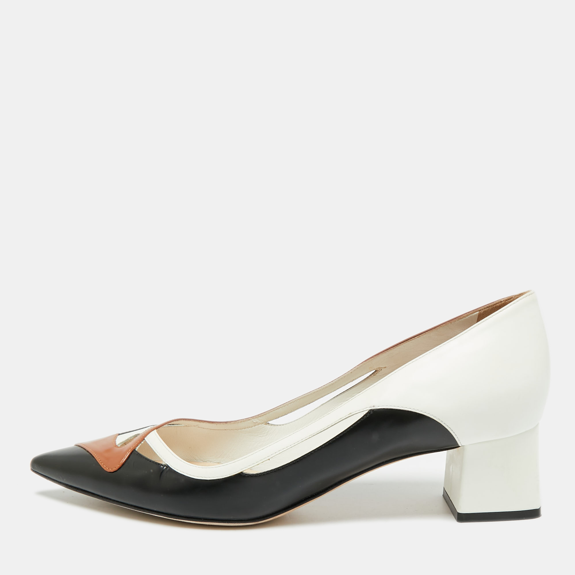 

Dior Size  Tri Color Leather Block Heel Pointed Toe Pumps, Black