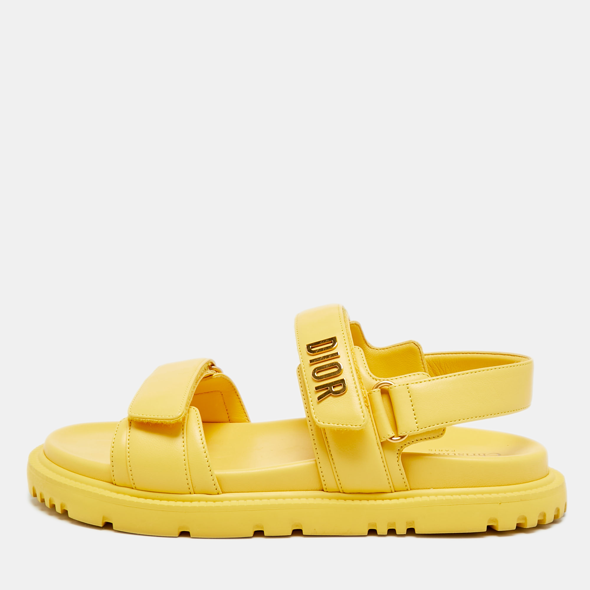 

Dior Dioract Size  Yellow Leather Ankle Strap Flat Sandals