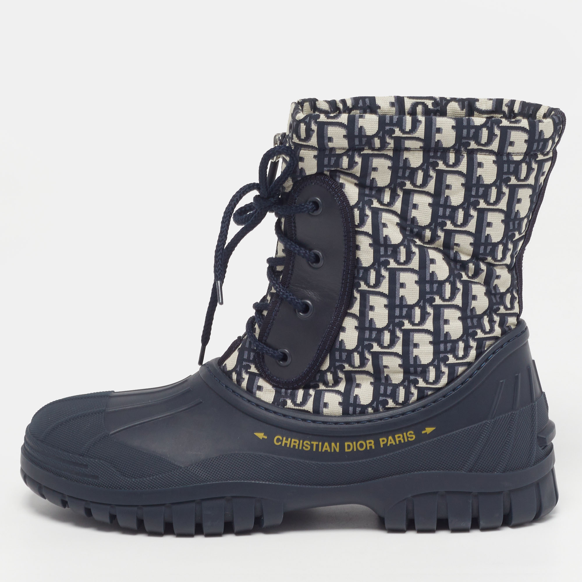 

Dior D-Venture Size  Navy Blue Oblique Fabric and Rubber Combat Boots