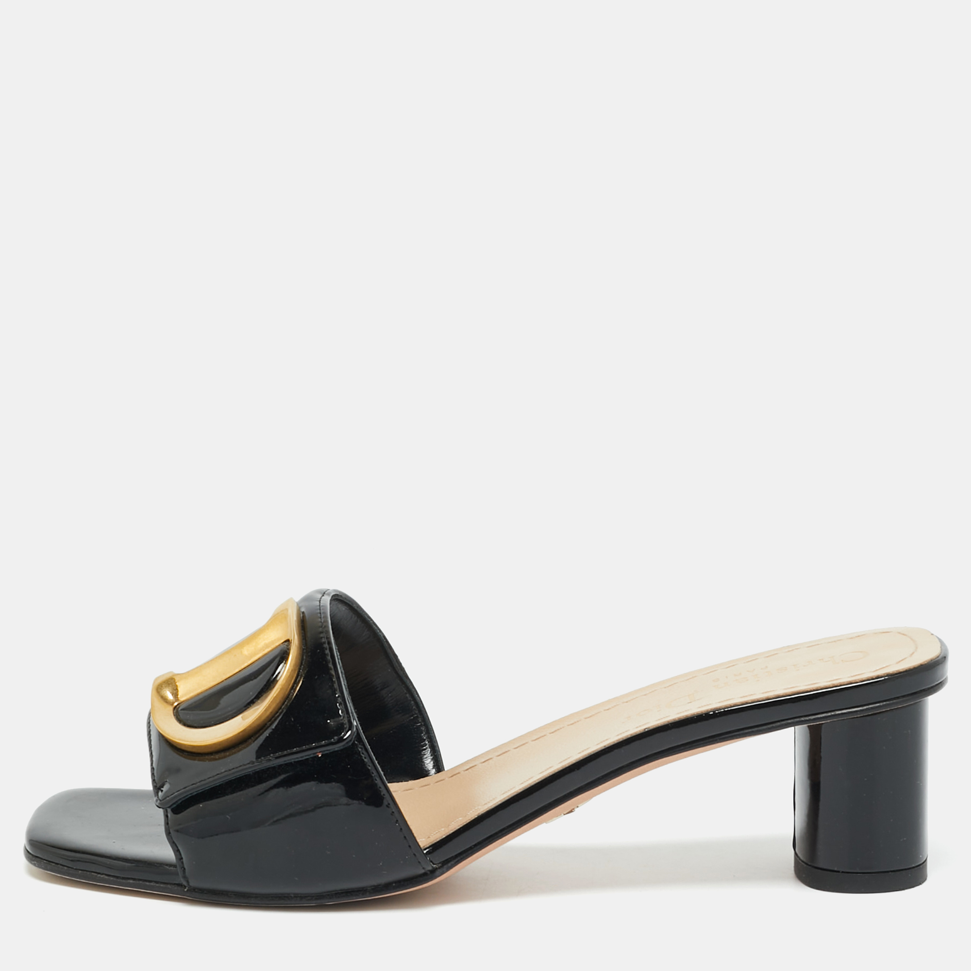 

Dior C'est Dior Size  Black Patent Leather Slide Sandals