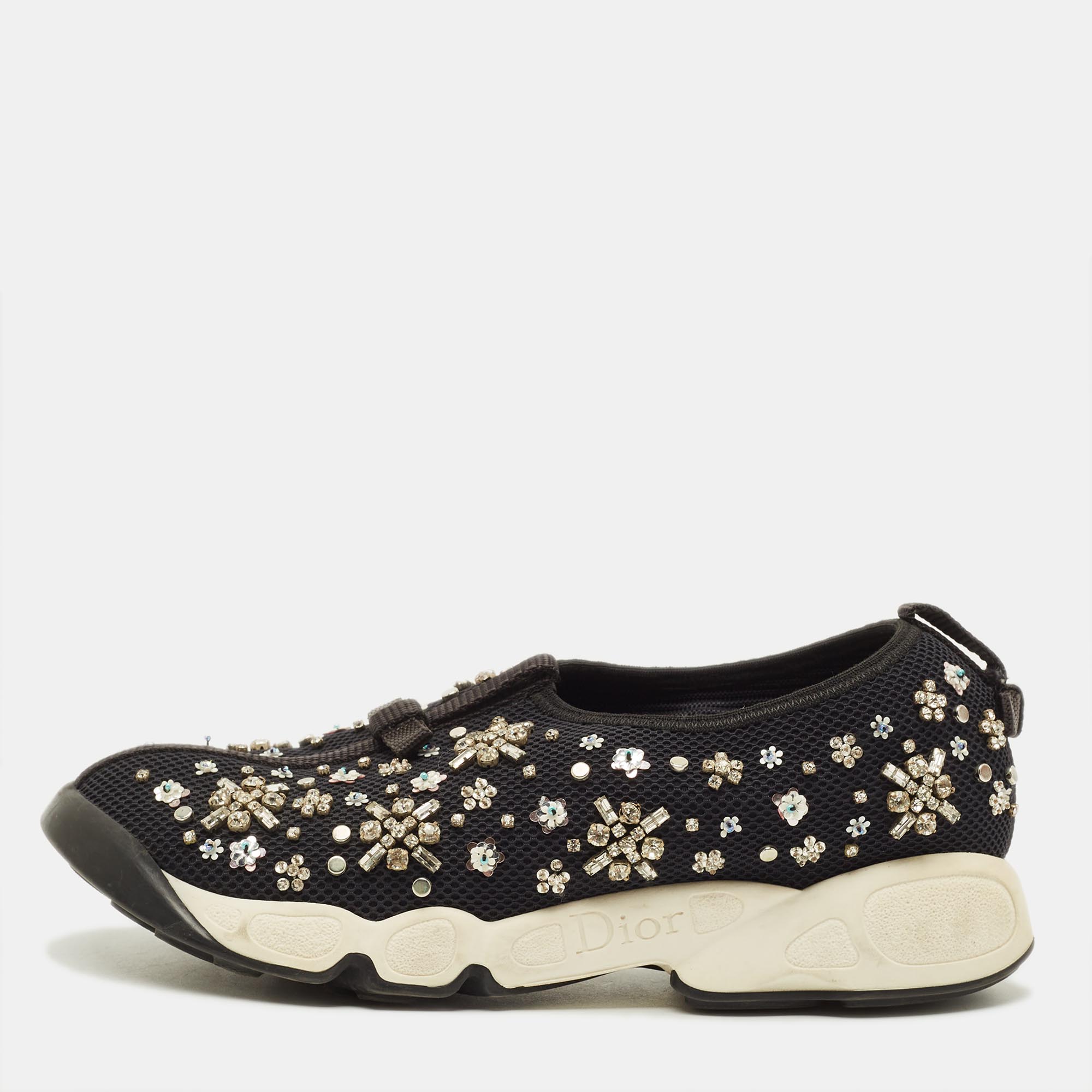

Dior Fusion Size  Black Mesh Crystal Embellished Low Top Sneakers