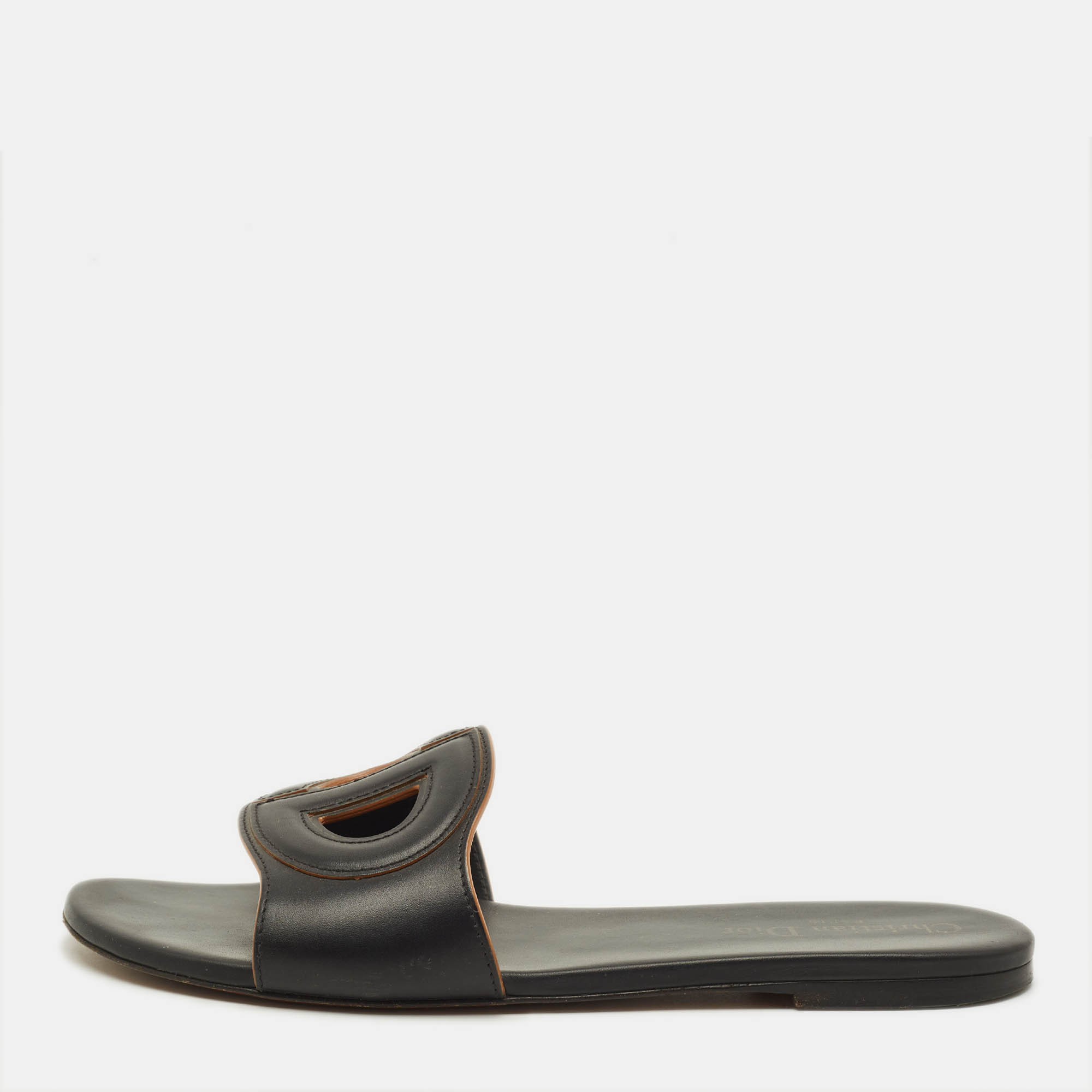 

Dior D Club Size  Black Leather Flat Slide