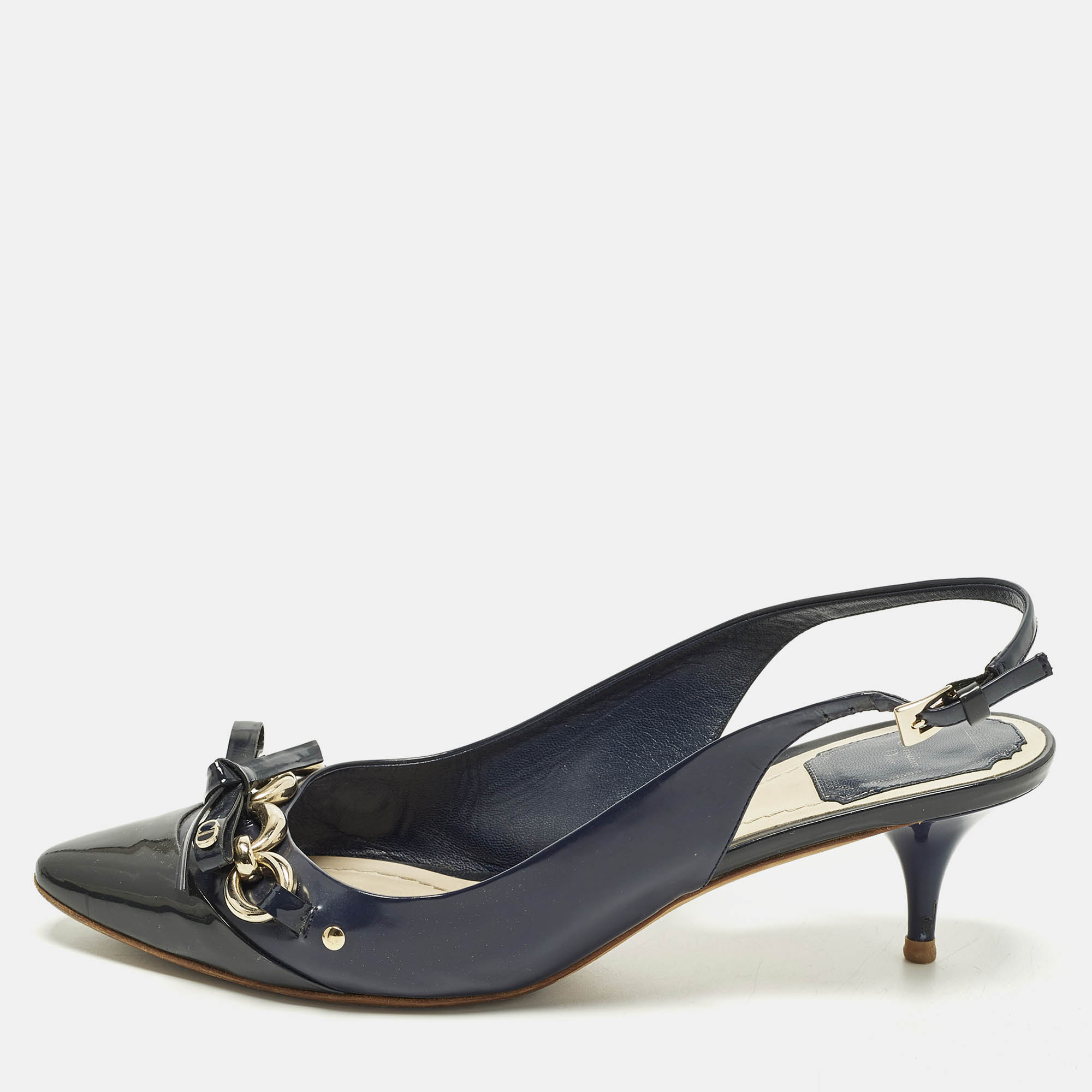 

Dior Size Blue Patent Leather Slingback Pumps