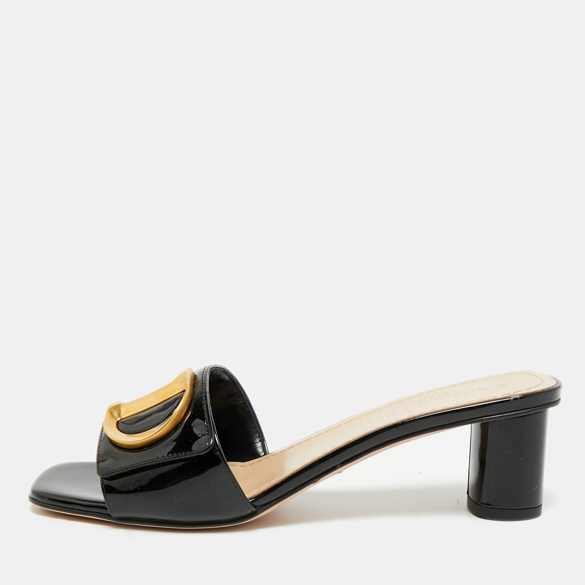 

Dior C'est Dior Size  Black Patent Leather Slide Sandals