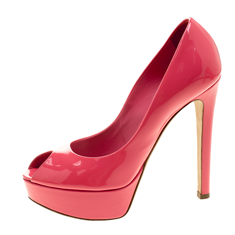 

Dior Corail Patent Leather Miss Dior Peep Toe Platform Pumps Size, Pink