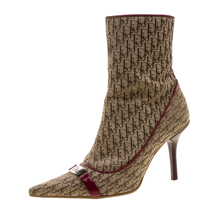 Pre Owned Dior Light Brown Canvas Diorissimo Boots Size 37