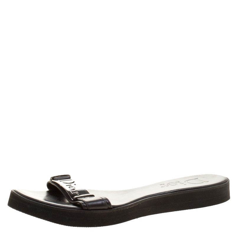 Pre Owned Dior Black Leather Slides Size 39.5