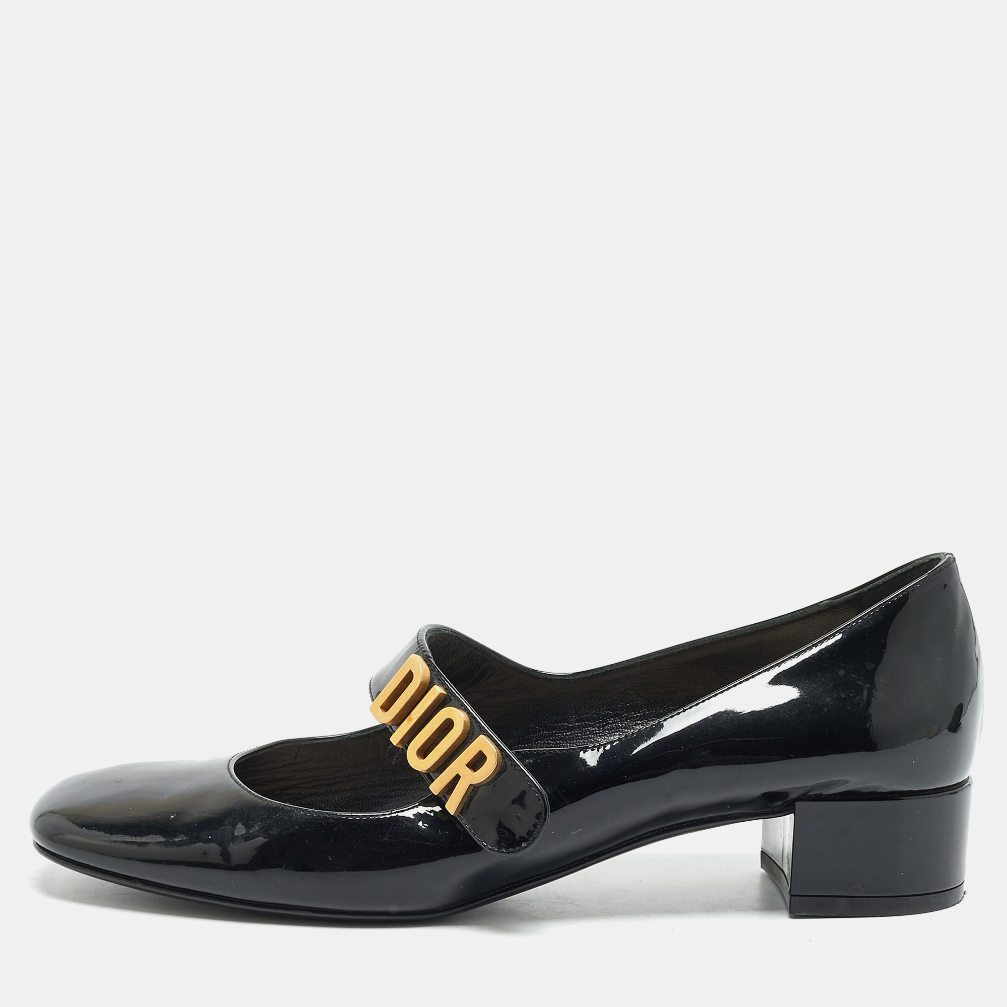 Pre-owned Dior Baby-d Size 38.5 Black Patent Mary Jane Pumps