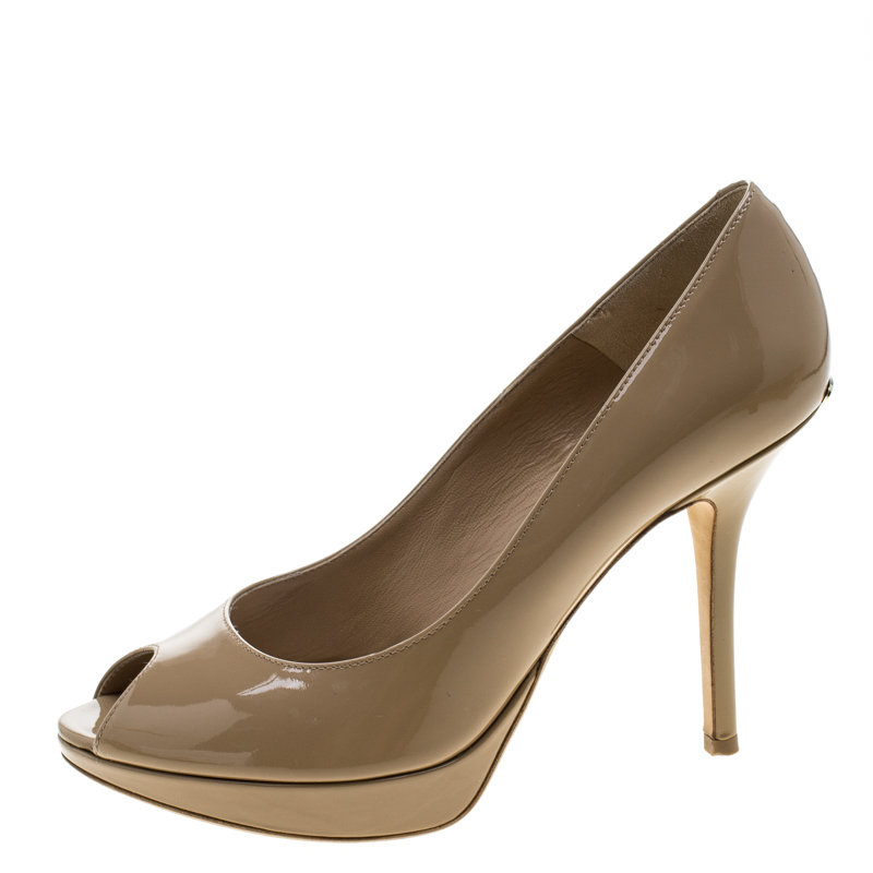 

Dior Beige Patent Leather Miss Dior Peep Toe Platform Pumps Size